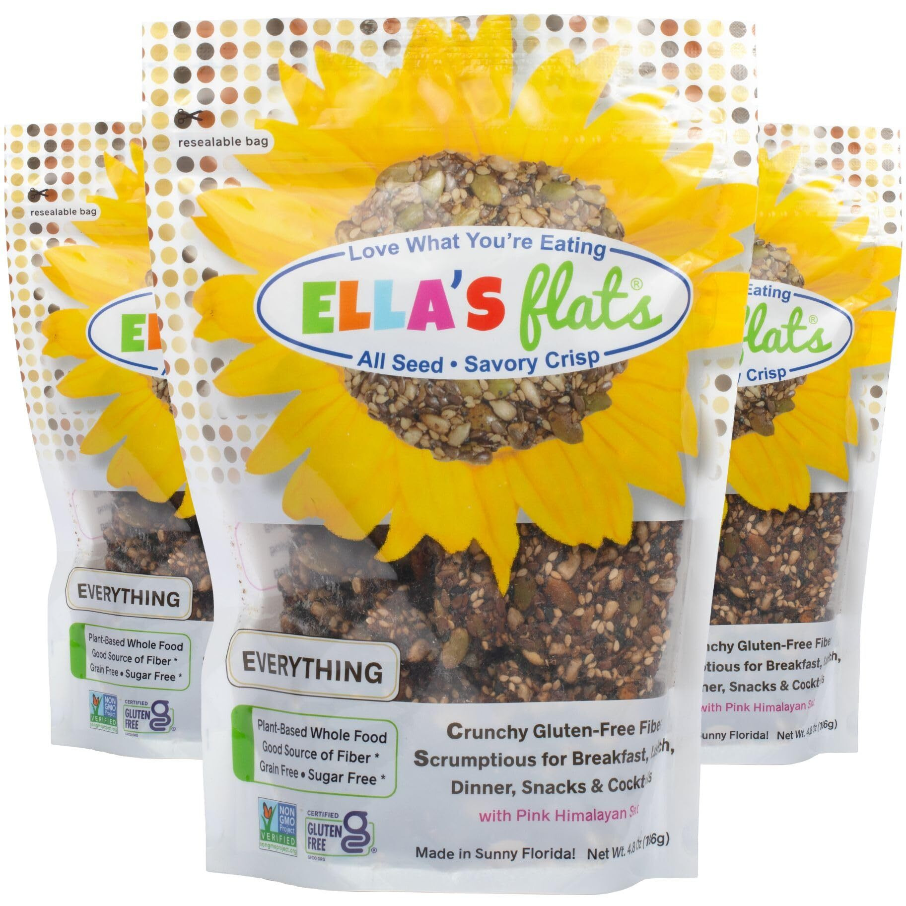 Ellas Flats Everything All Seed Savory Crisps - All Natural, Gluten Free, Good Source Of Protein, High Fiber, Vegan And Keto Friendly (3 Pack)
