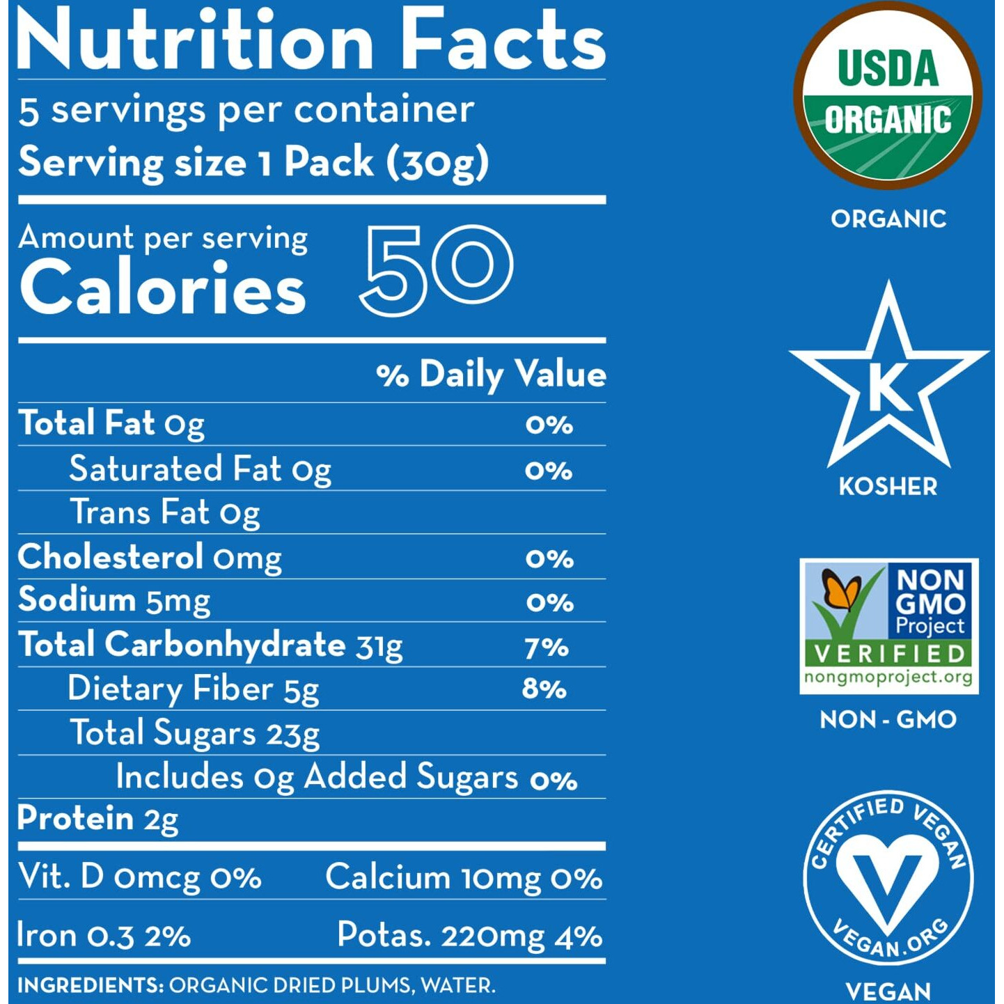 Sunny Fruit Soft Organic Prunes - 1 Bag (5 Individual Portion Packs) | Healthy, Convenient Dried Plums Snack Packs | Organic, Non-Gmo, Vegan, Halal, Kosher, No Preservatives, No Sugar Added