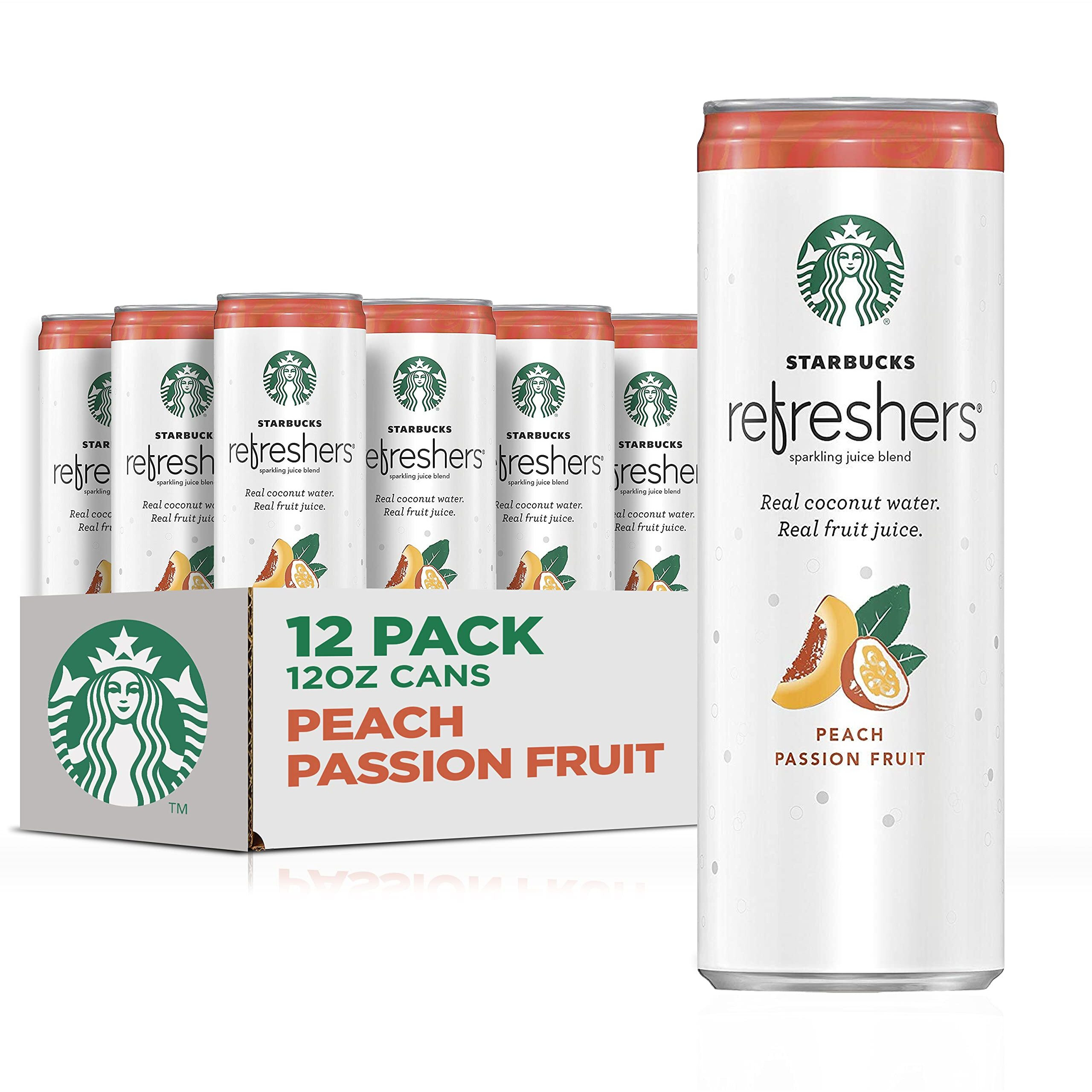 Starbucks, Refreshers With Cocounut Water, Peach Passion Fruit, 12 Fl Oz. Cans (12 Pack) (Packaging May Vary)