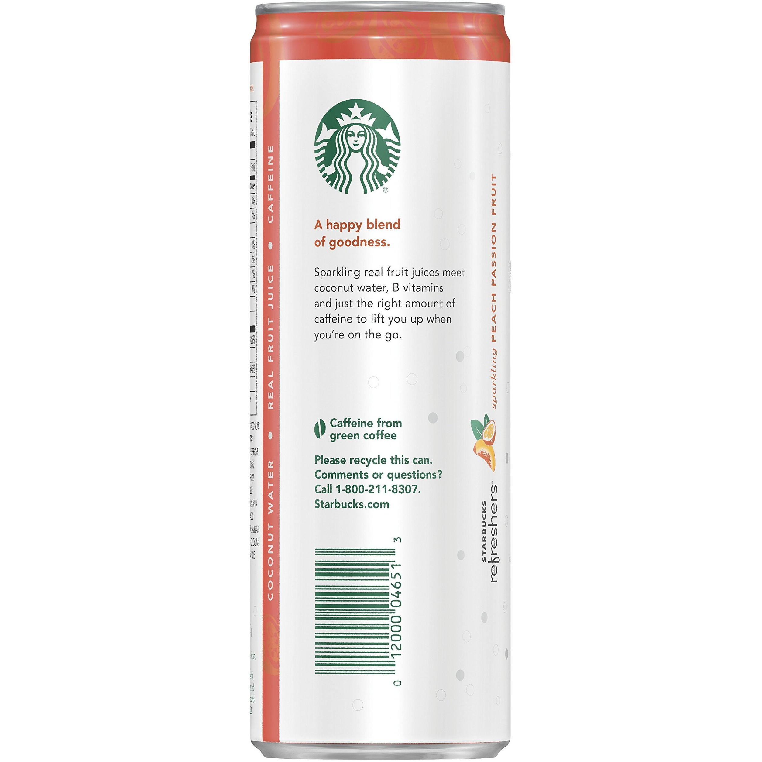 Starbucks, Refreshers With Cocounut Water, Peach Passion Fruit, 12 Fl Oz. Cans (12 Pack) (Packaging May Vary)
