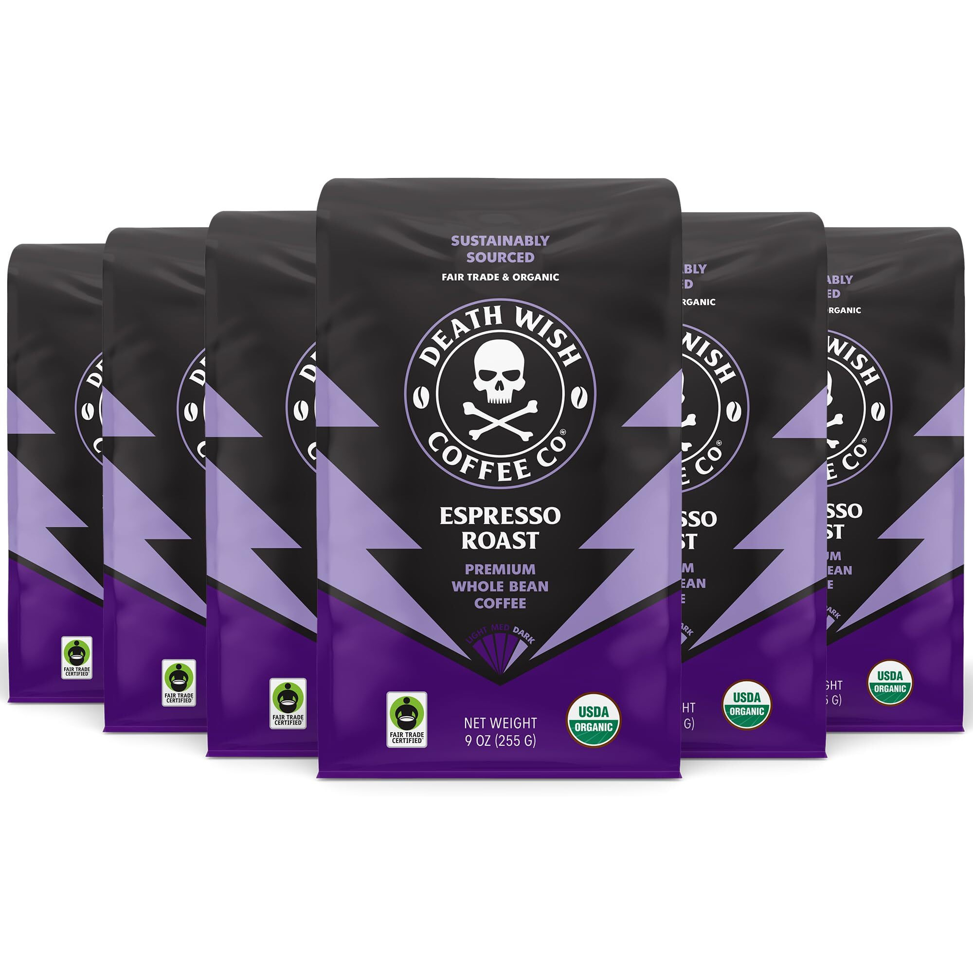 Death Wish Coffee, Espresso Roast Whole Bean (9 Oz, 6 Pack)