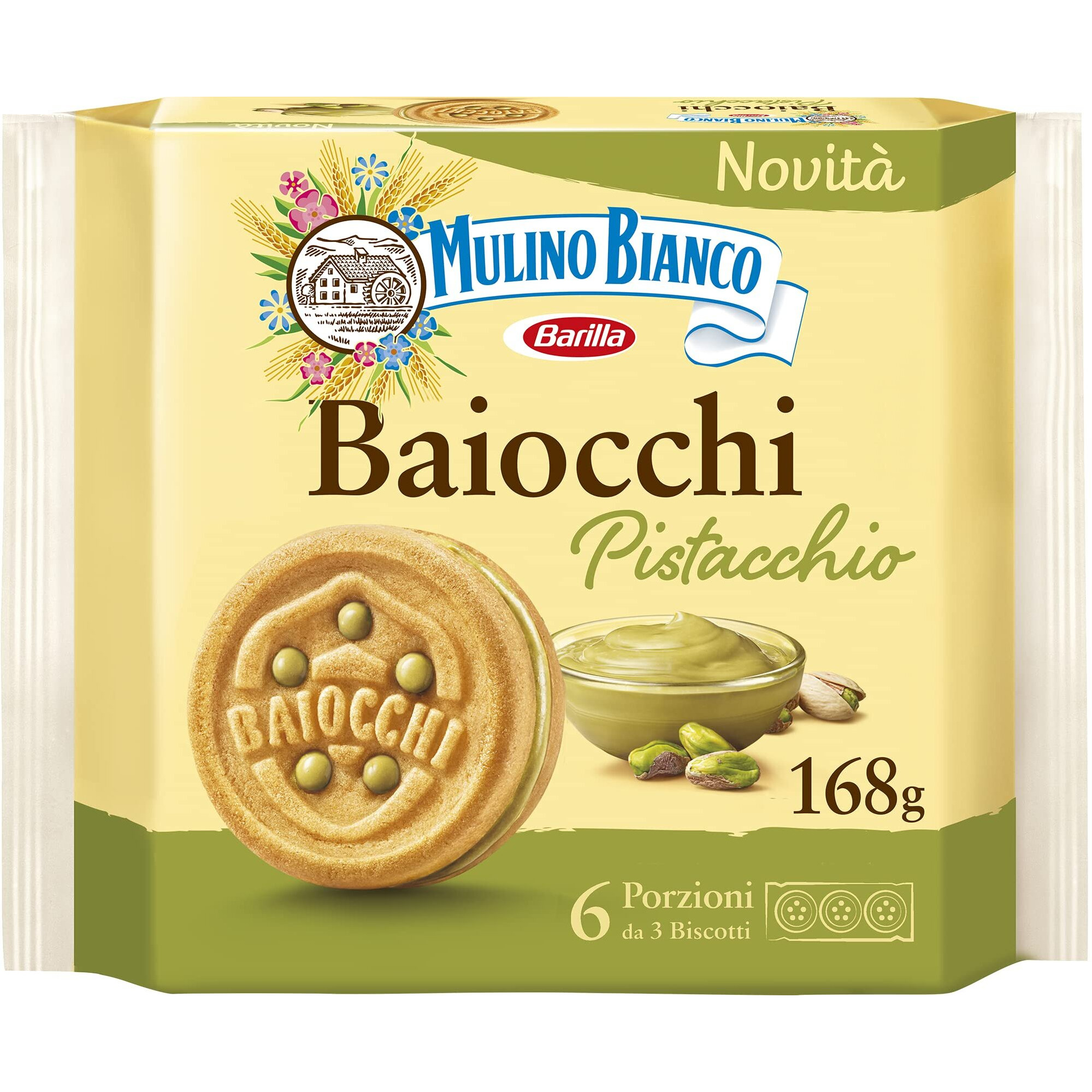 Mulino Bianco Biscuits, Pistachio Cream Filled, 168G