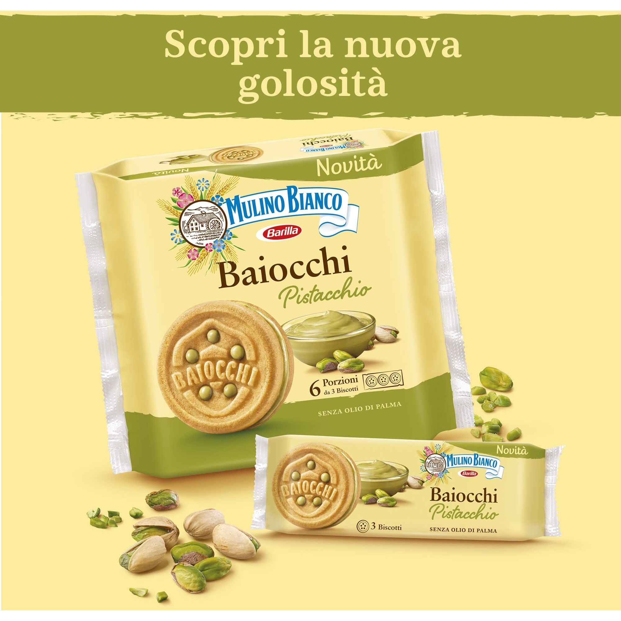 Mulino Bianco Biscuits, Pistachio Cream Filled, 168G