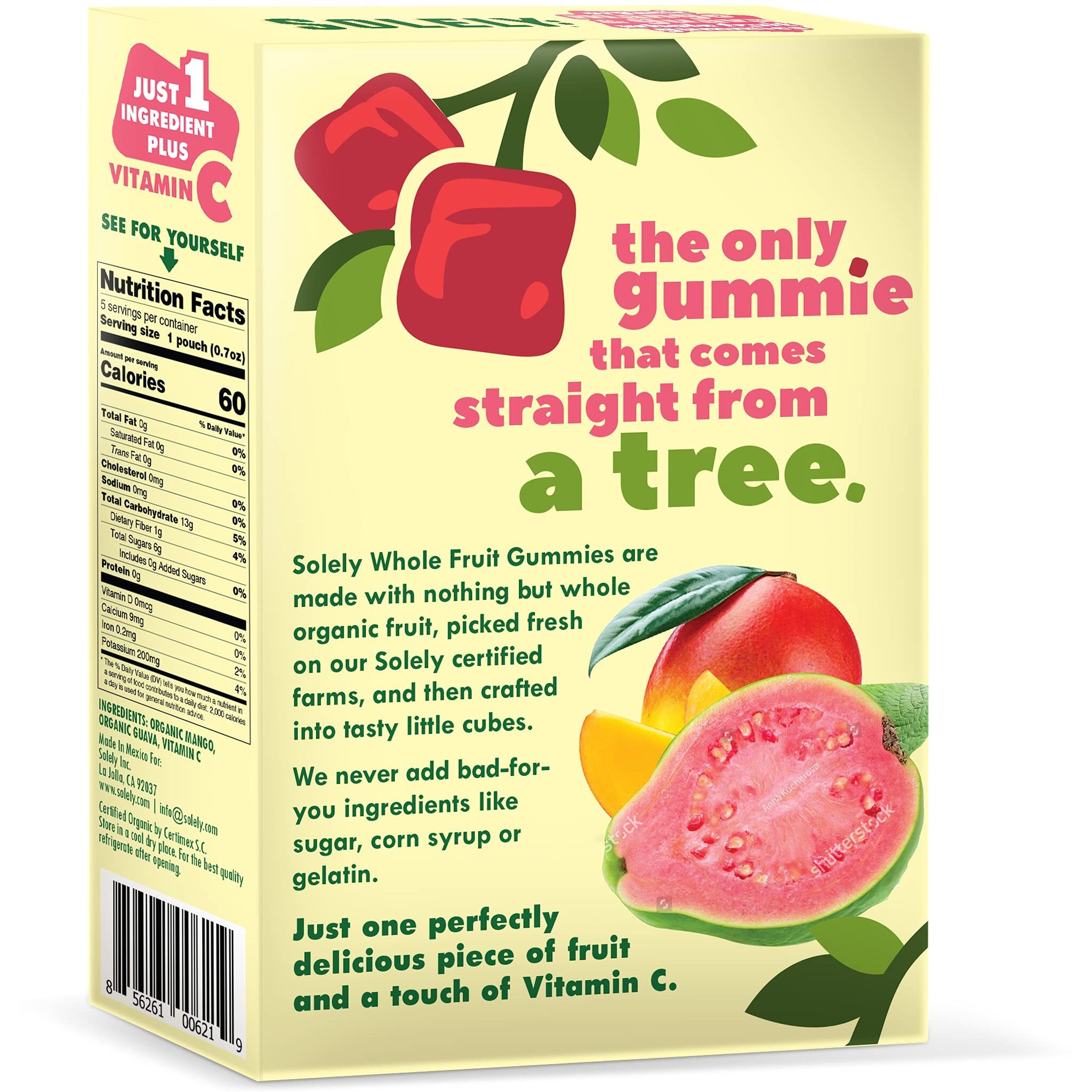 Solely - Organic Mango & Guava Whole Fruit Gummies (Pack Of 8 Boxes, 5 Bags Per Box) - Real Fresh Fruit - Healthy Snacks For Adults & Kids - Non Gmo, Vegan Snacks, Shelf Stable - 40 Bags (3.5 Oz)