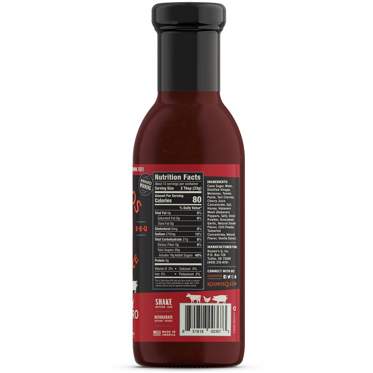 Kosmos Q Cherry Habanero Bbq Sauce - 15.5 Oz Bottle For Bbq & Marinades W/ Sweet And Spicy Flavor - Thick Barbecue Sauce For Tender & Juicy Meat (Cherry Habanero)