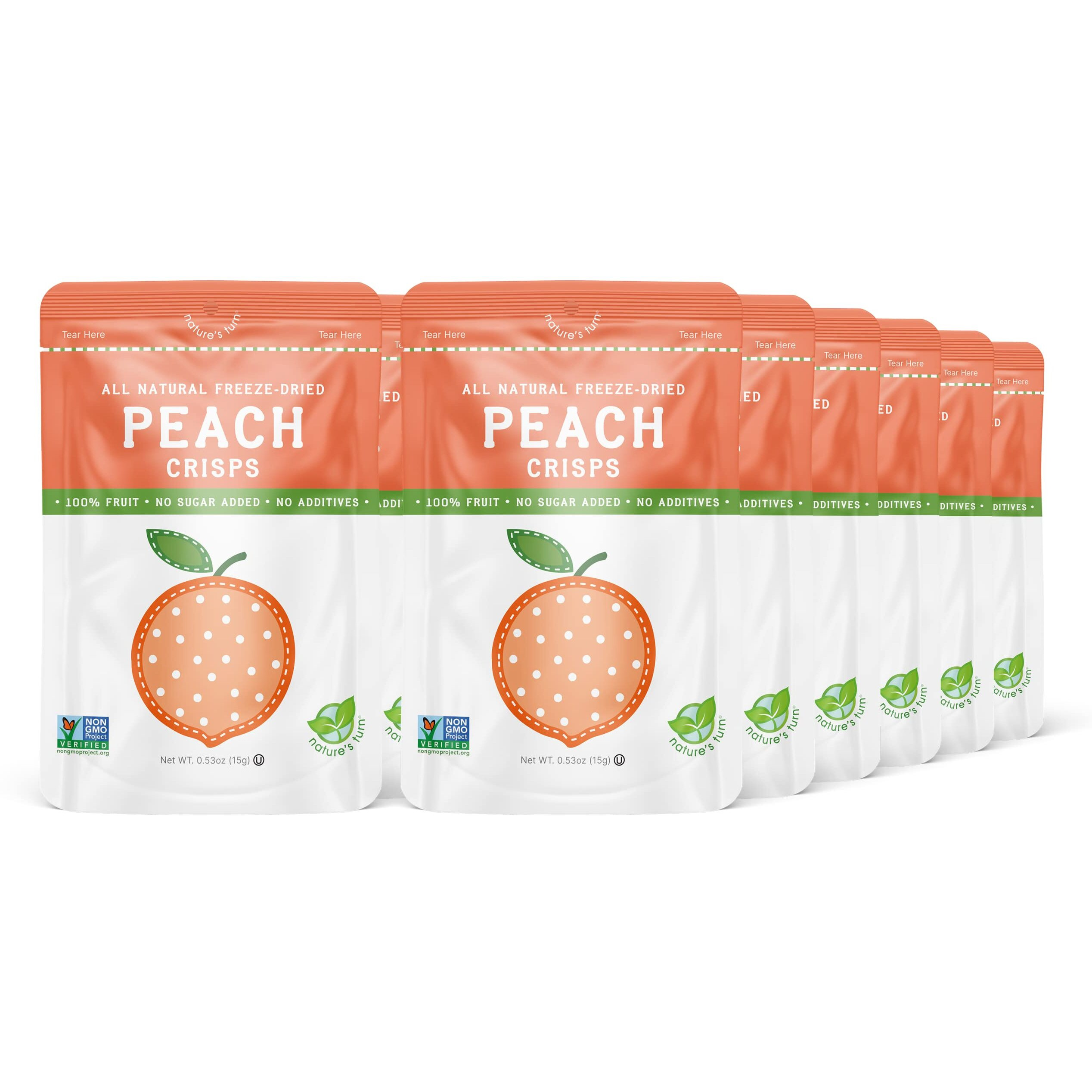 Natures Turn Freeze-Dried Fruit Snacks, Peach Crisps, Pack Of 12 (0.53 Oz Each)