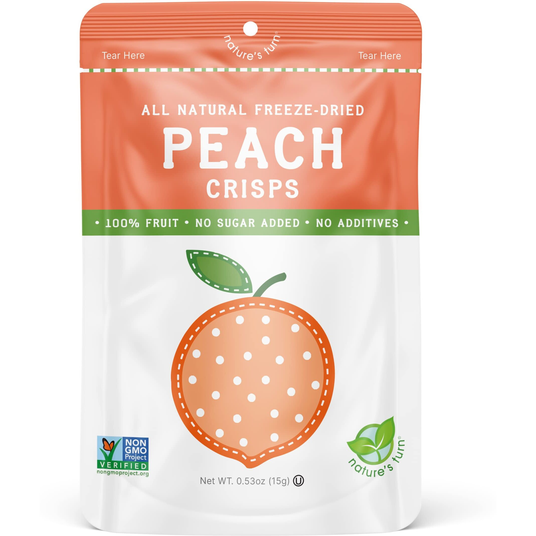 Natures Turn Freeze-Dried Fruit Snacks, Peach Crisps, Pack Of 12 (0.53 Oz Each)