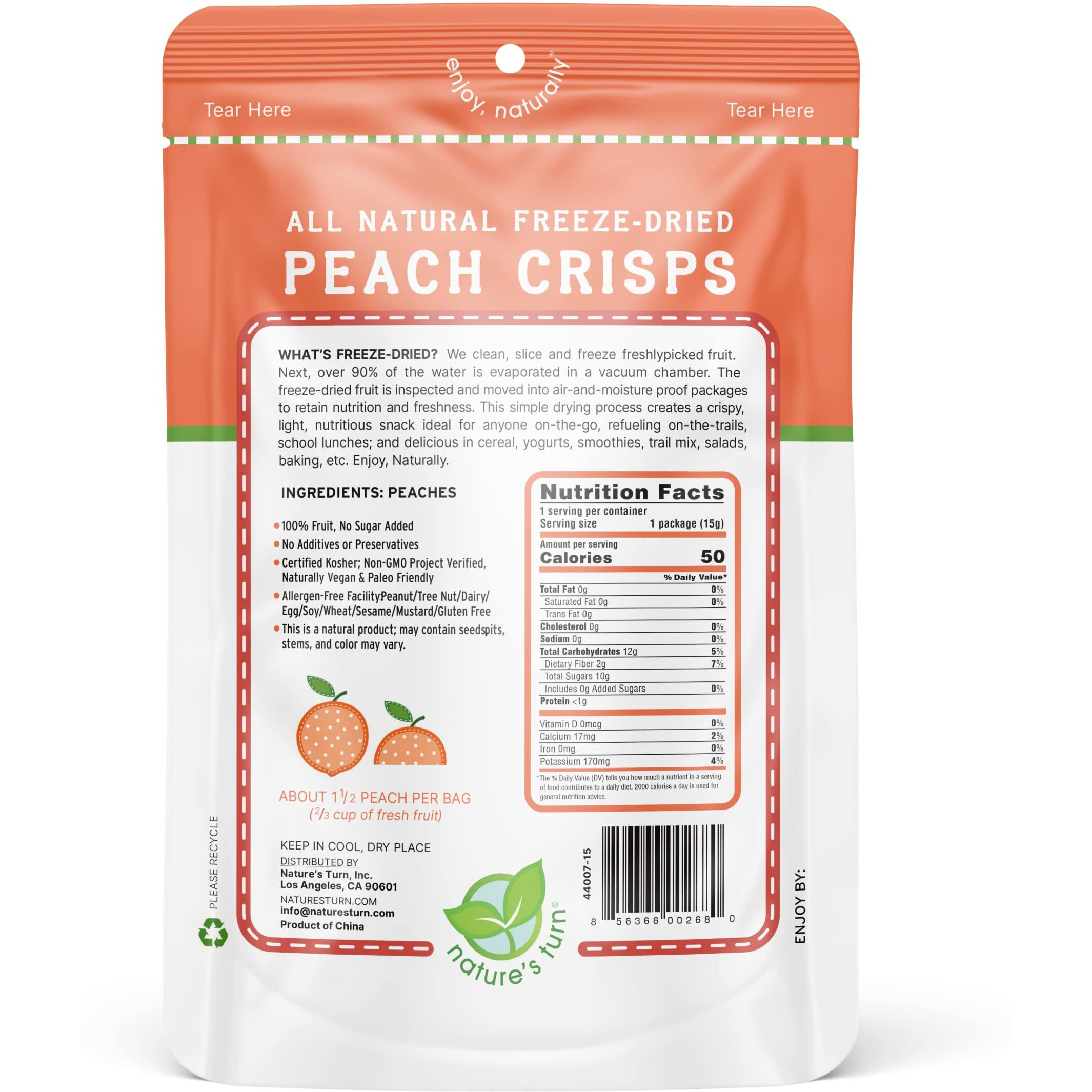 Natures Turn Freeze-Dried Fruit Snacks, Peach Crisps, Pack Of 12 (0.53 Oz Each)