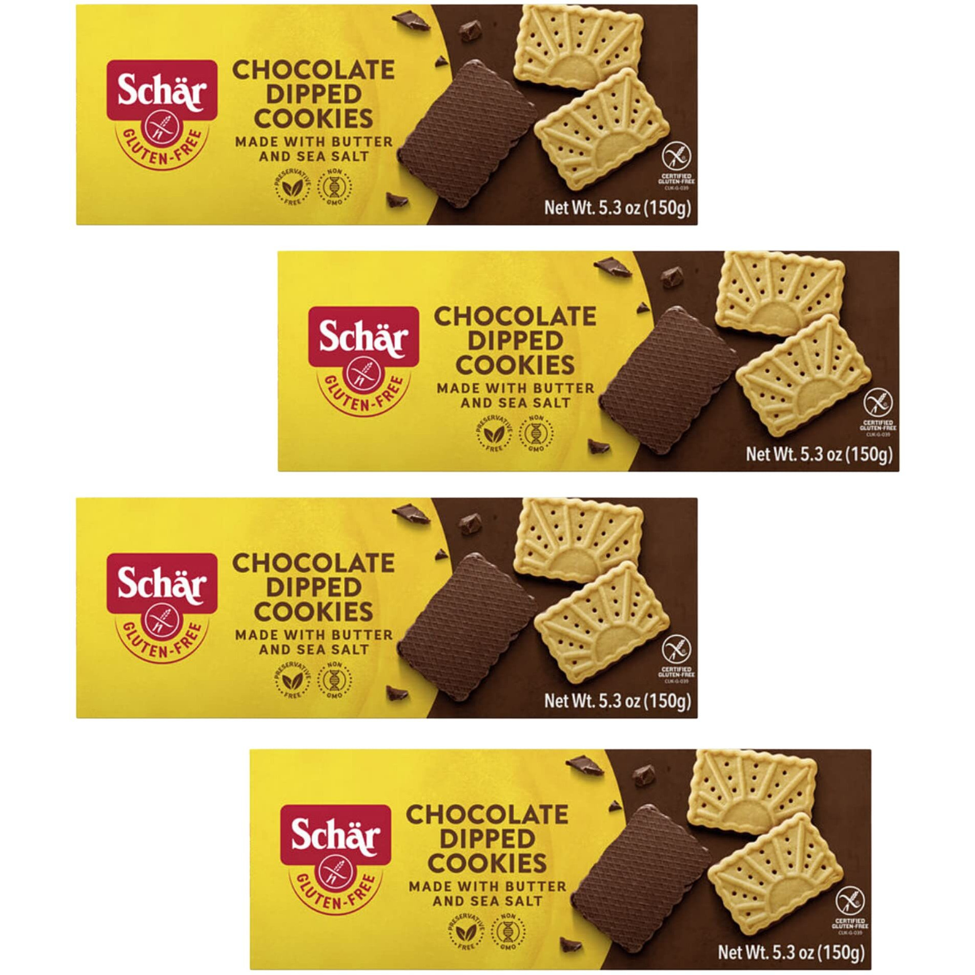 Schar - Chocolate Dipped Cookies - Certified Gluten Free - No Gmo's, Perservatives Or Wheat - (5.03 Oz) 4 Pack