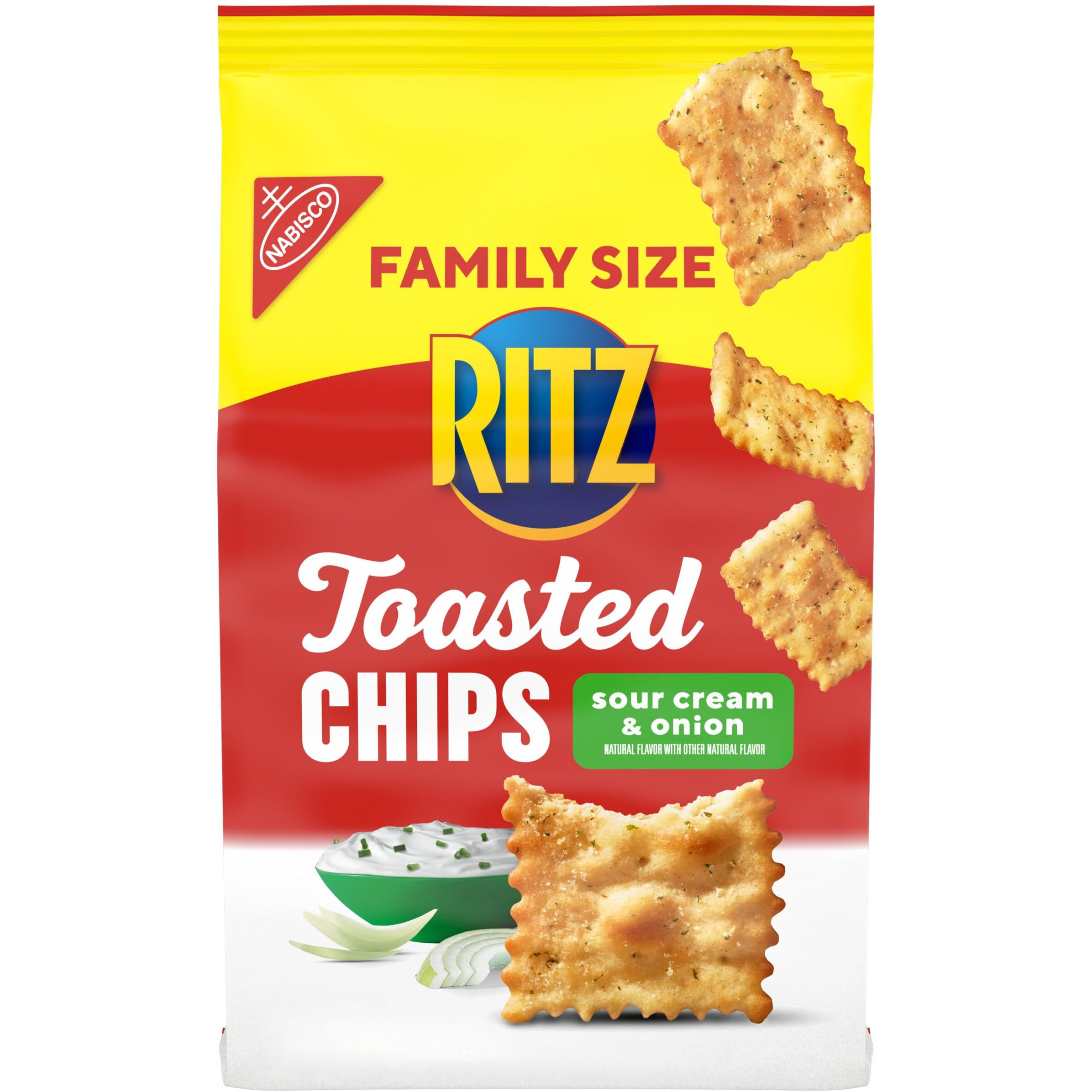 Ritz Toasted Chips Sour Cream And Onion Crackers, Family Size, 11.4 Oz