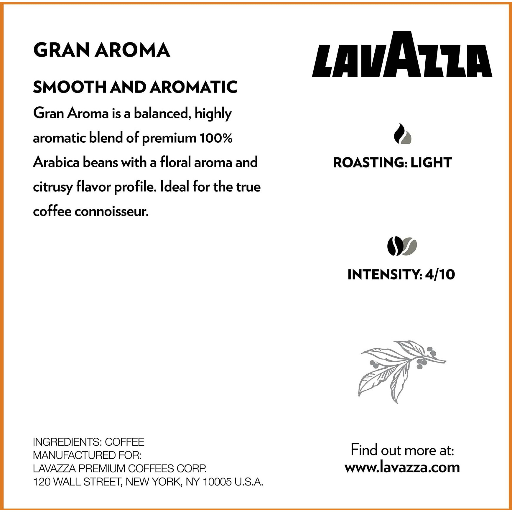 Lavazza Gran Aroma Single-Serve Coffee K-Cups For Keurig Brewer, Light Roast, 44 Capsules, 100% Arabica