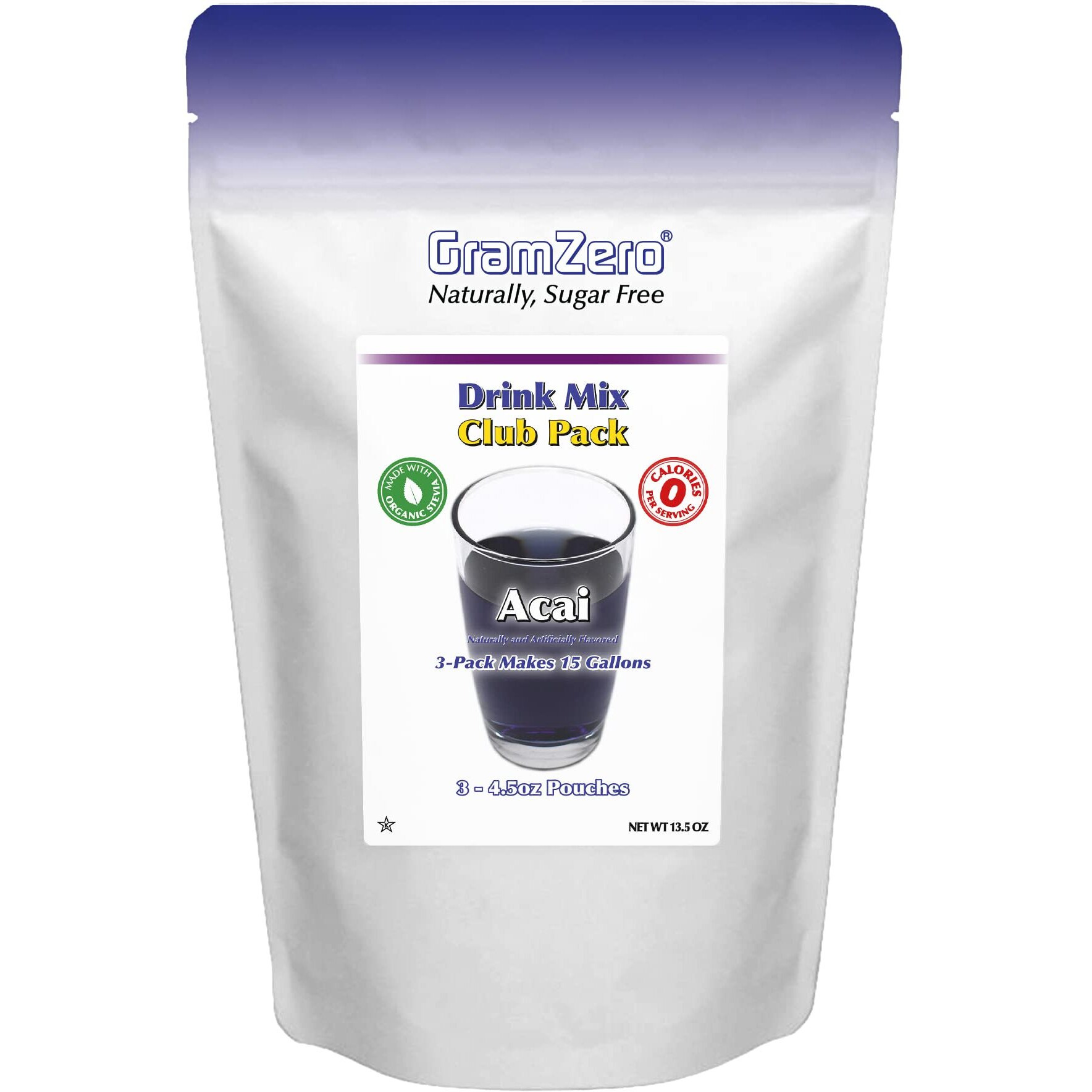 Gramzero Acai Zero Calorie Sugar Free Drink Mix, Great For Nutrition Club Loaded Tea, Stevia Sweetened