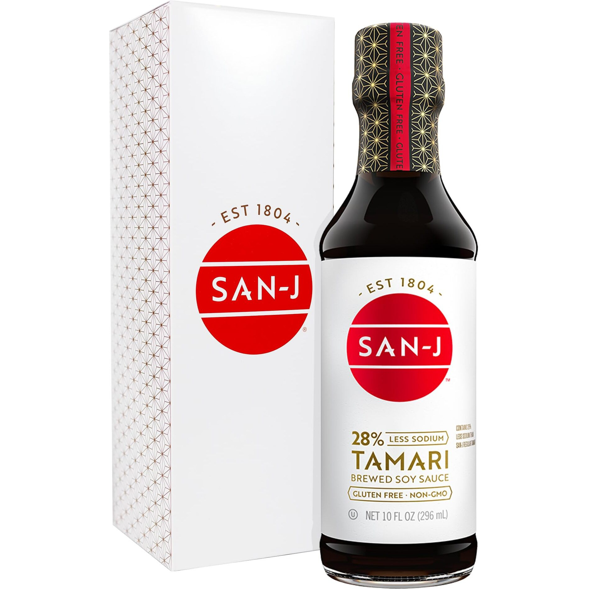San-J - Gluten Free Tamari Soy Sauce With 28% Less Sodium - Specially Brewed - Made With 100% Soy - 10 Oz. Bottle