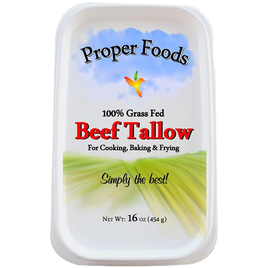 Proper Foods 100% Grass-Fed Beef Tallow - Pasture Raised - For Cooking, Baking & Frying - 16 Oz