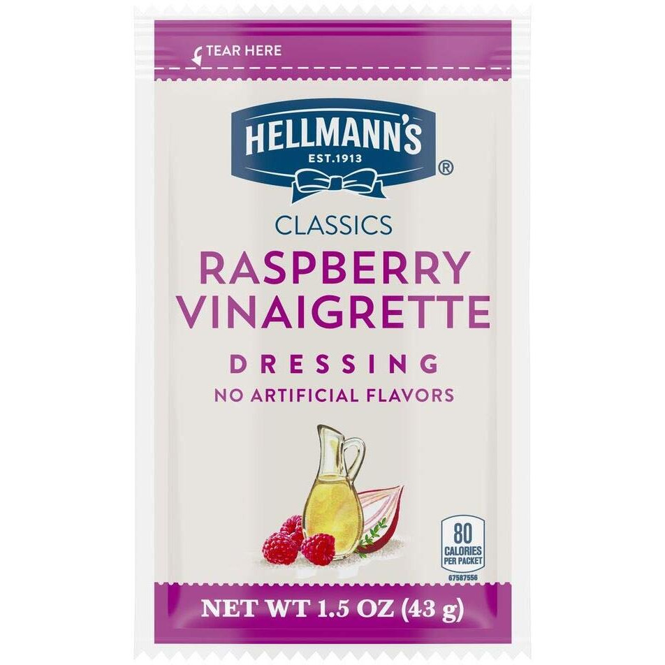 Hellmann's Classics Raspberry Vinaigrette Salad Dressing Portion Control Sachets Gluten Free, No Artificial Flavors Or High Fructose Corn Syrup, Colors From Natural Sources, 1.5 Oz, Pack Of 102