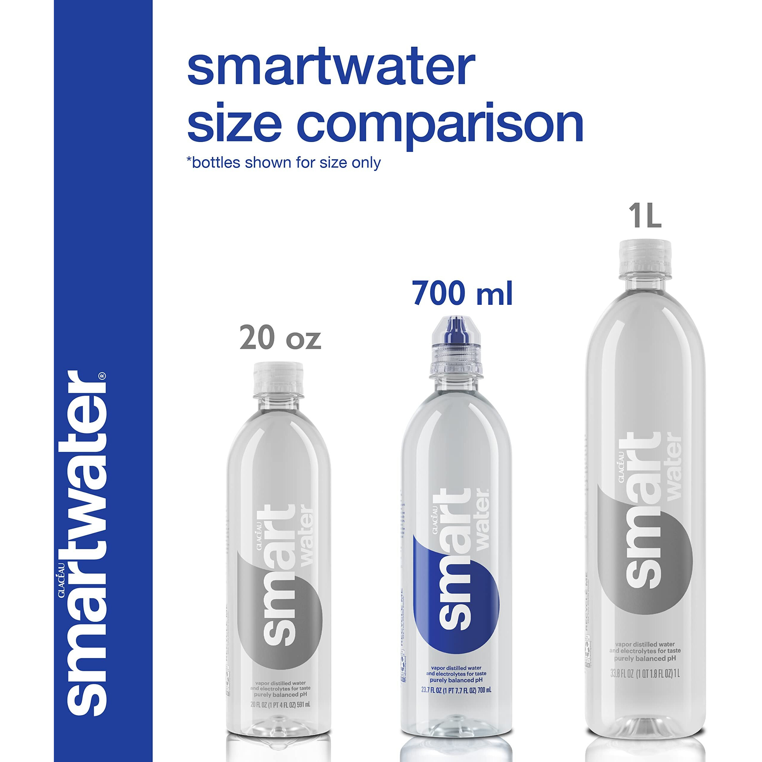 Smartwater Smart Water Sports Cap, 700Ml, 24 Pack, 23.7 Fl Ounce (Pack Of 24)