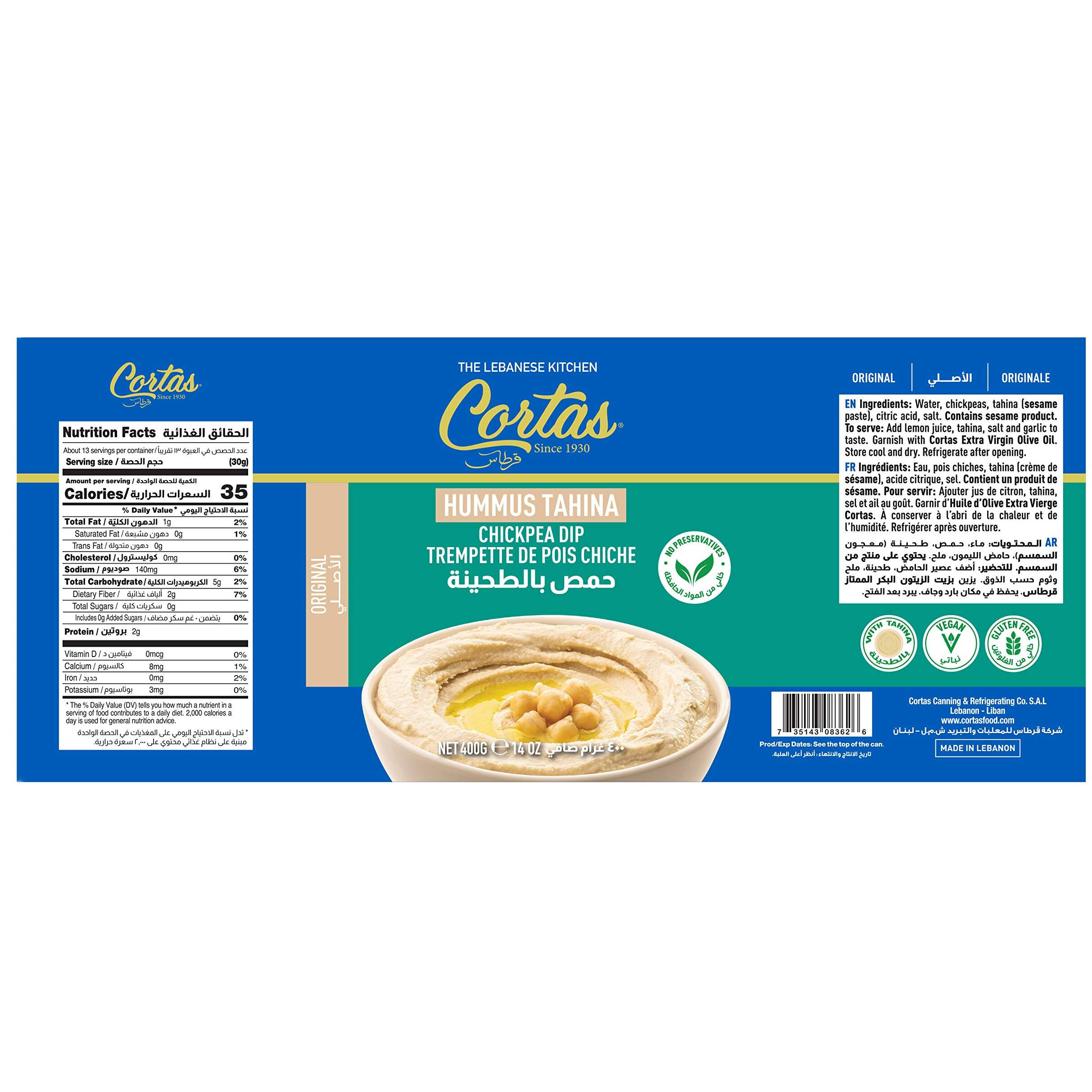 Cortas - Hummus Tahini Chickpea Dip (Pack Of 6), Ready To Serve, 14Oz X 6