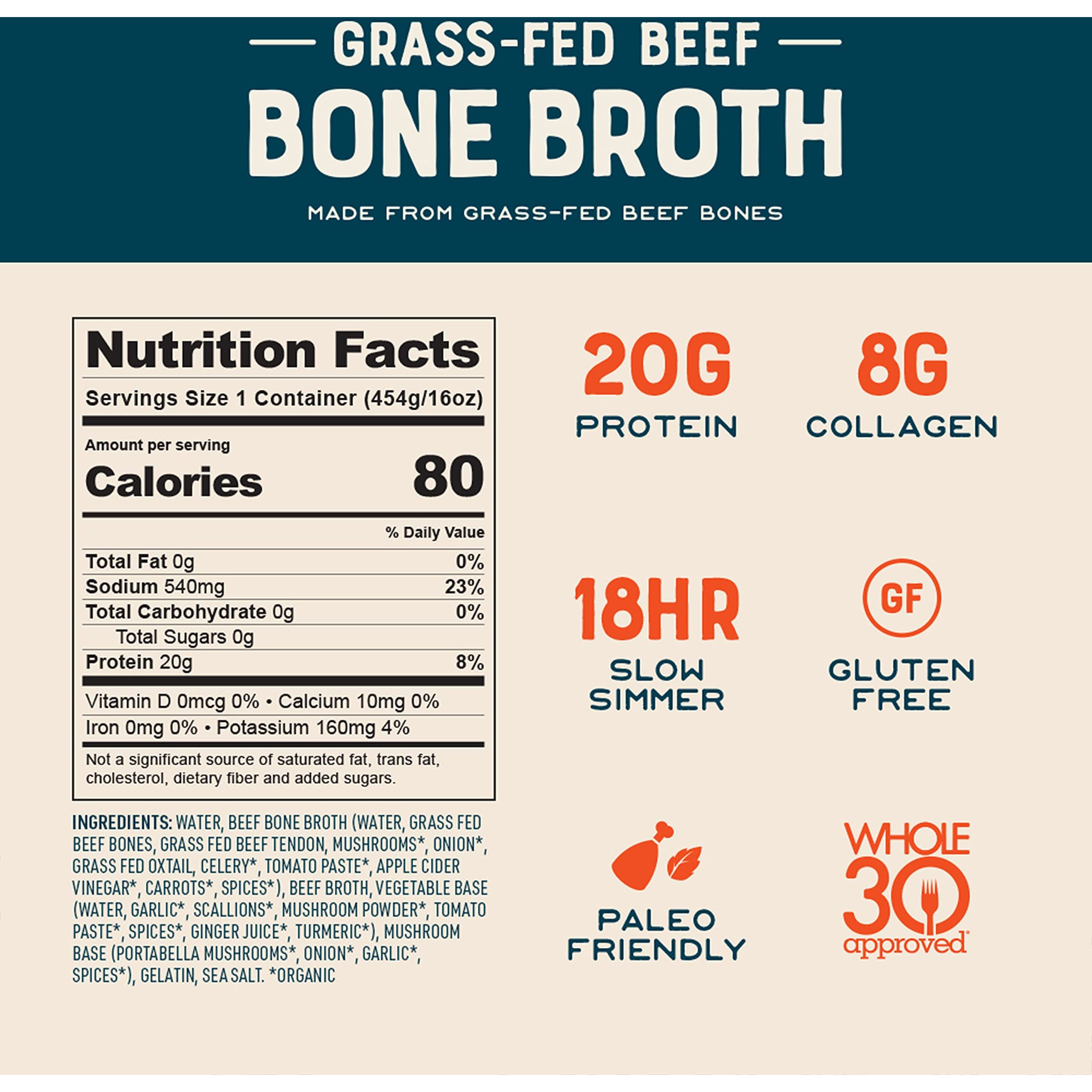 Bare Bones Beef Bone Broth For Cooking And Sipping, 16 Oz, Pack Of 6, Protein And Collagen Rich, Keto Friendly