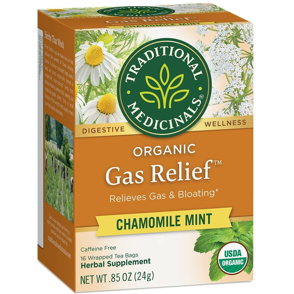 Traditional Medicinals Organic Gas Relief Chamomile Mint Herbal Tea, Relieves Gas & Bloating, (Pack Of 1) - 16 Tea Bags
