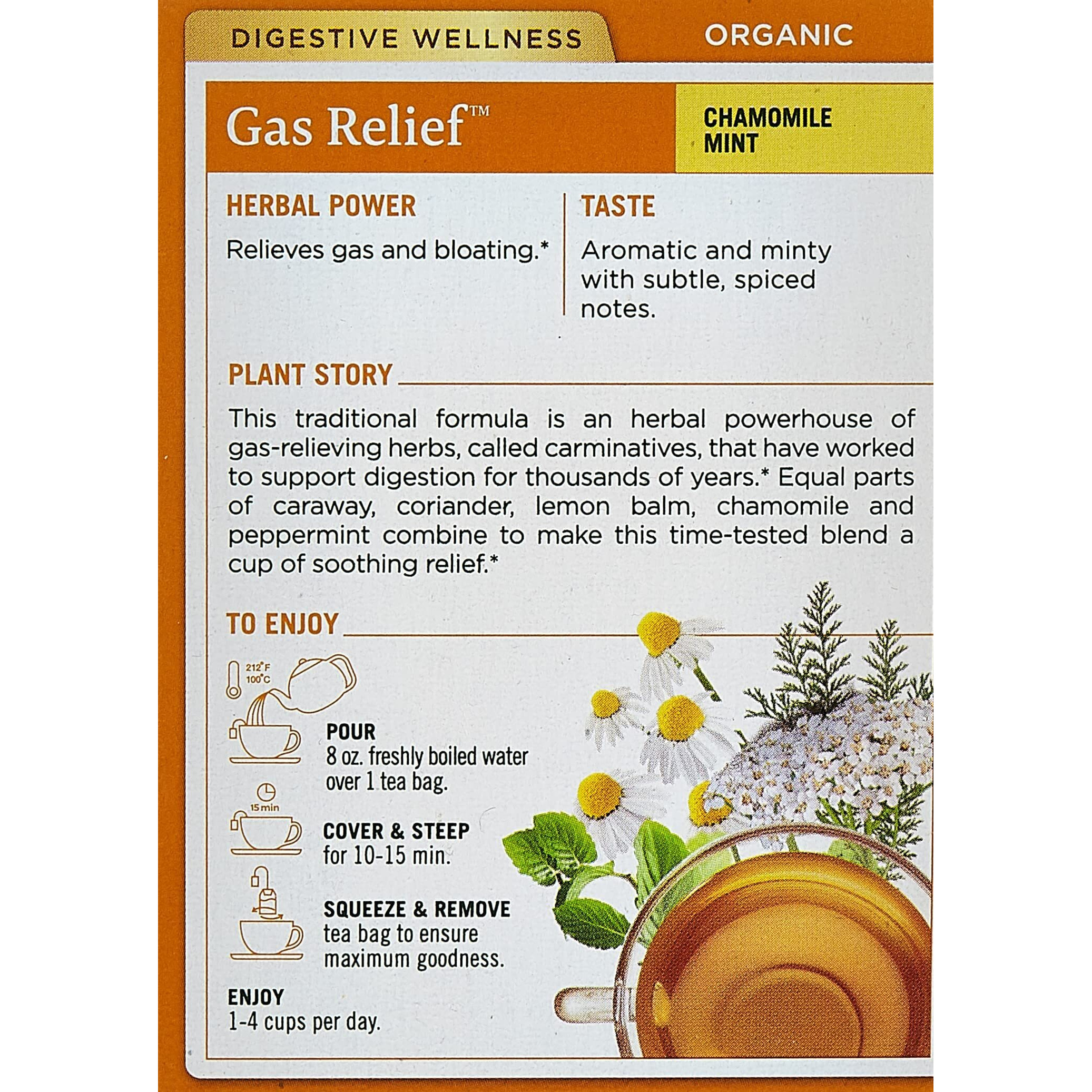 Traditional Medicinals Organic Gas Relief Chamomile Mint Herbal Tea, Relieves Gas & Bloating, (Pack Of 1) - 16 Tea Bags