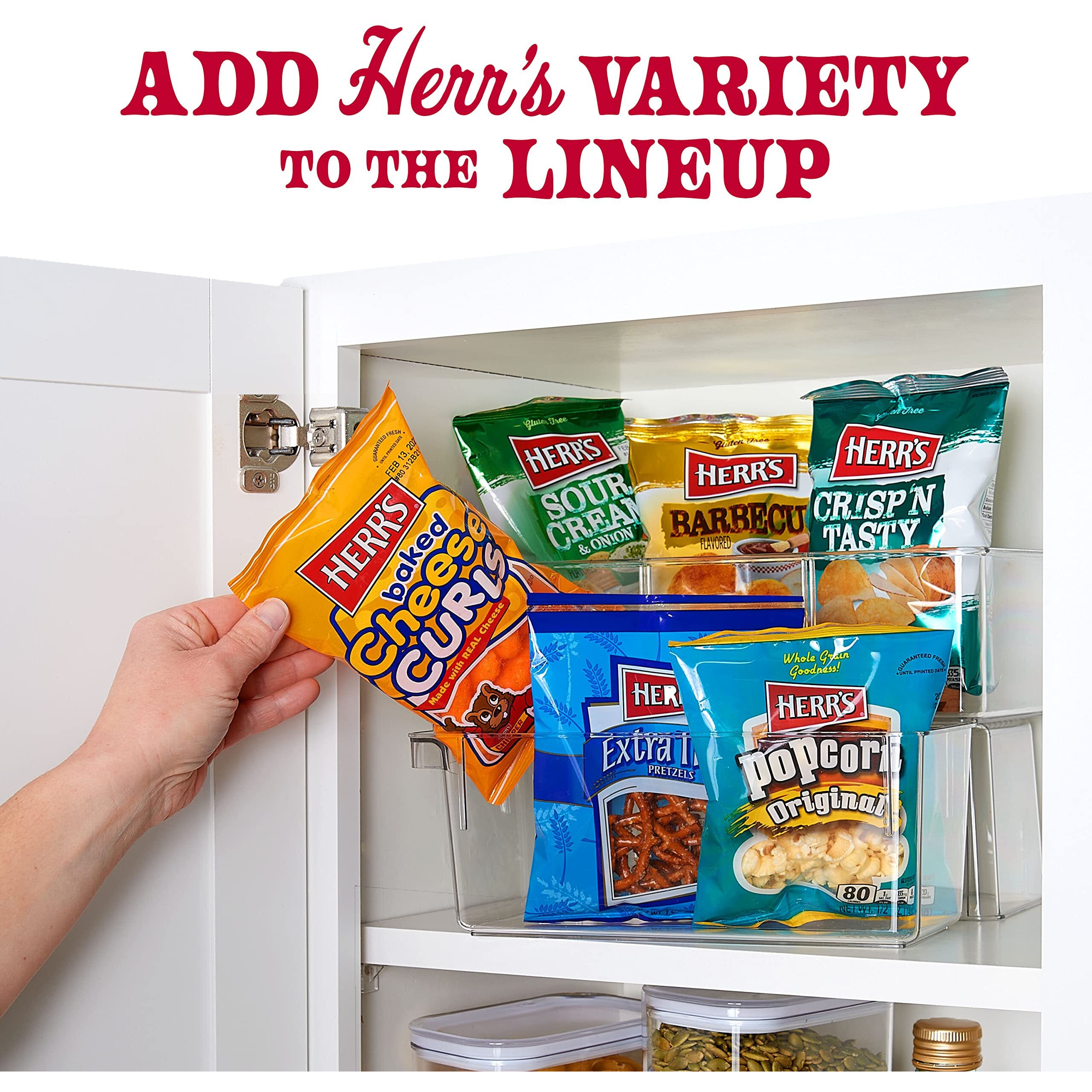 Herrs Snacks Variety Pack, Potato Chips, Pretzels, Popcorn, Cheese Curls, 26Oz Box (28 Bags)