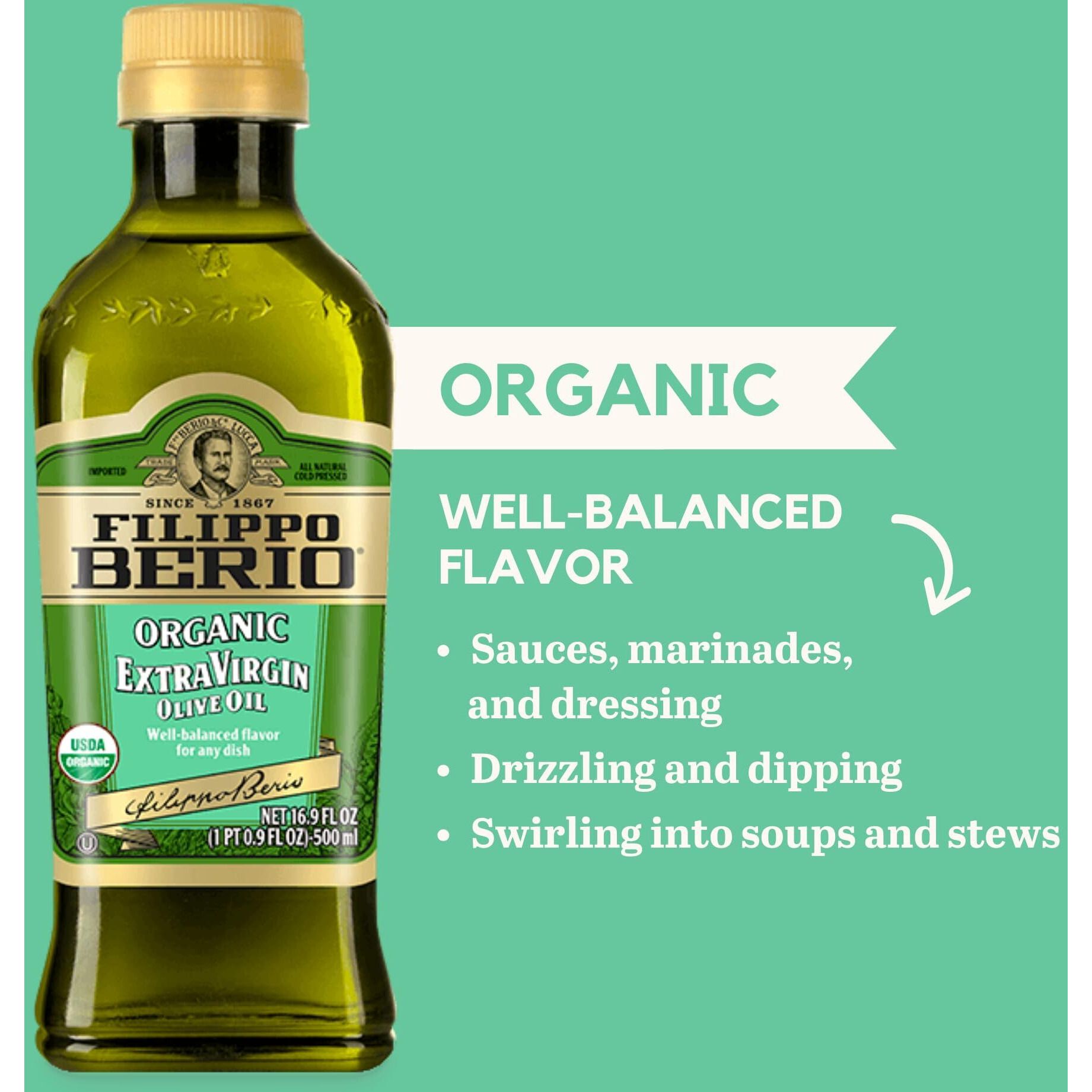 Filippo Berio Organic Extra Virgin Olive Oil, 16.9 Ounce Rpet Bottle