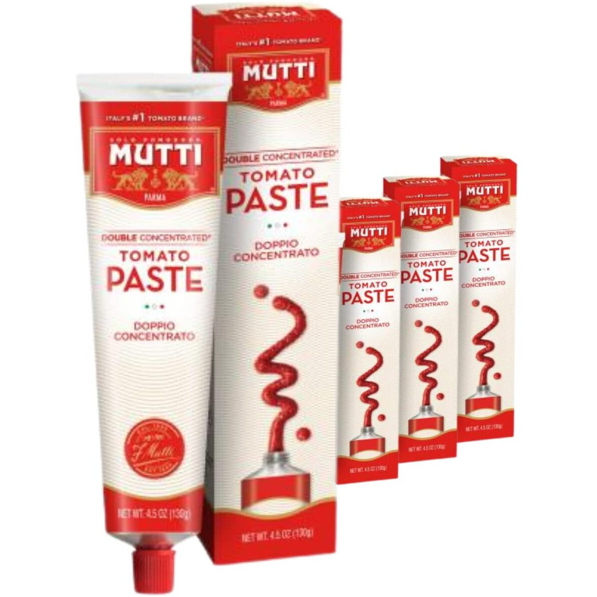 Mutti Double Concentrated Tomato Paste (Doppio Concentrato), 4.5 Oz. Tube | 4 Pack | Italys 1 Brand Of Tomatoes | Tube Tomato Paste | Vegan Friendly & Gluten Free | No Additives Or  Preservatives