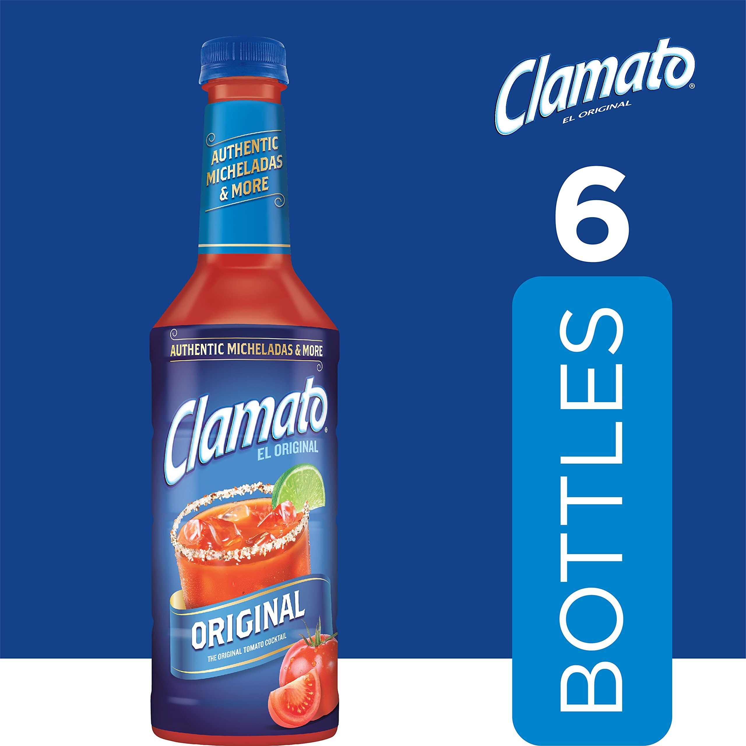 Clamato Original Tomato Cocktail, 1 L Bottle (Pack Of 6), Flavored With Tomato Juice & Spices, Perfect Mixer For The Authentic Michelada, Bloody Mary Drinks, And Seafood Cocktail