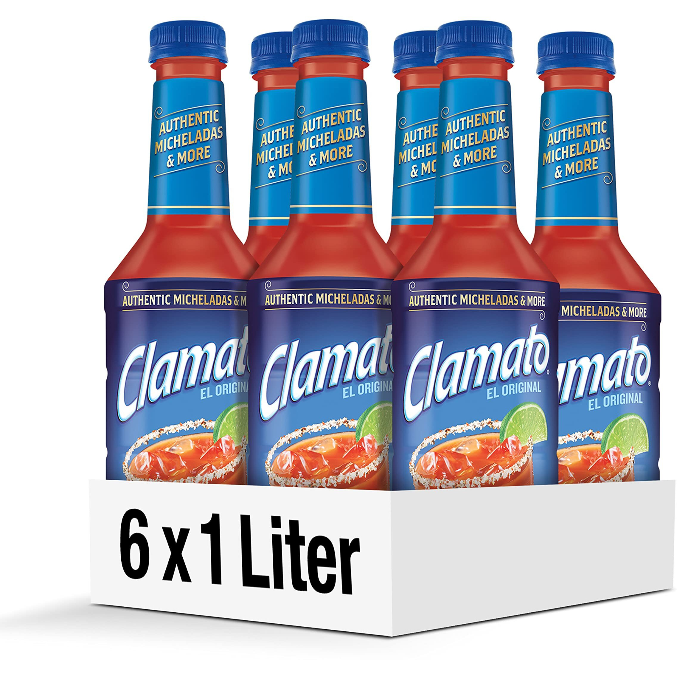 Clamato Original Tomato Cocktail, 1 L Bottle (Pack Of 6), Flavored With Tomato Juice & Spices, Perfect Mixer For The Authentic Michelada, Bloody Mary Drinks, And Seafood Cocktail