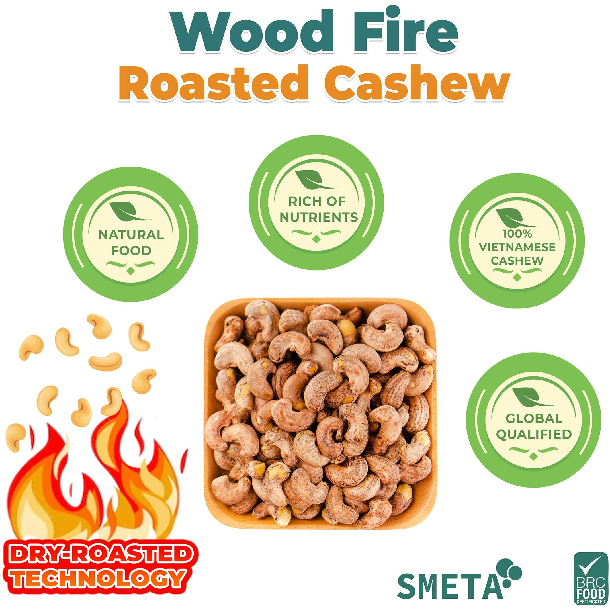Hansia Wood Fire Roasted Cashew, Oil-Free Snack, Whole Roasted Cashew With Skin Superfood, Good Source Of Magnesium & Natural Fiber, Protein, Vitamin And Iron |Gift Giving (Roasted Cashew, 1 Pound (Pack Of 1))