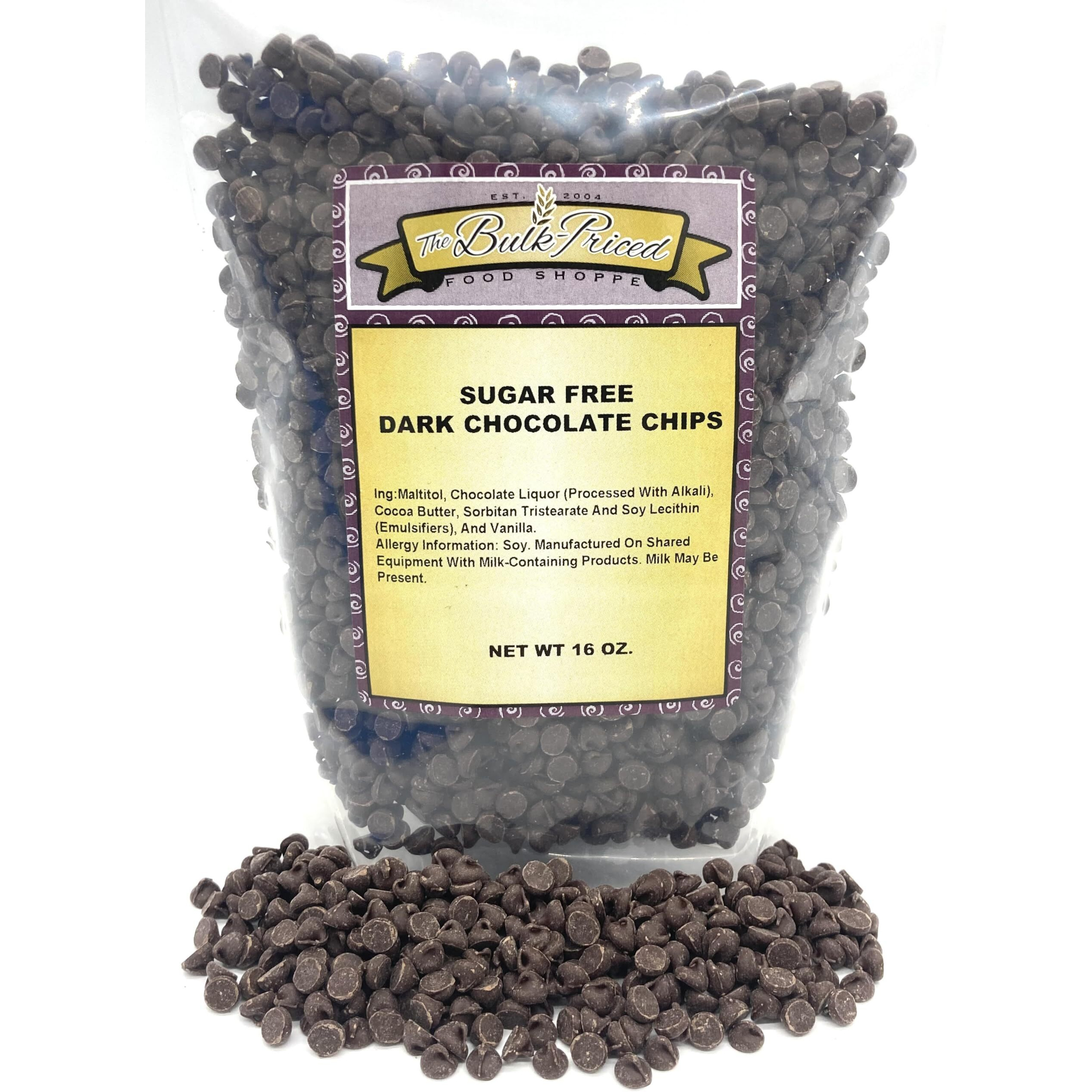Sugar Free Dark Chocolate Chips, (1Lb Resealable Zip Lock Bag)