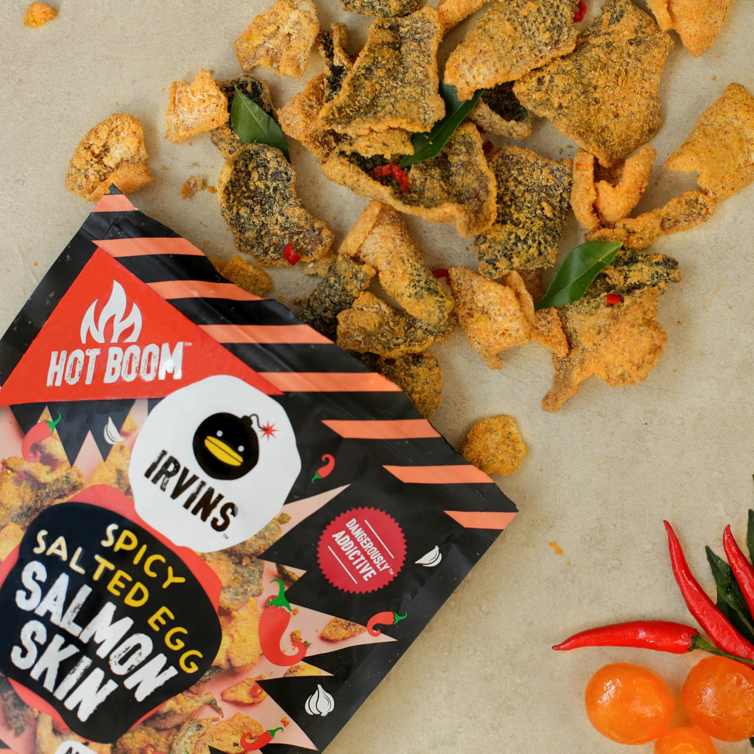 Irvins Salted Egg Salmon Skins, (3.7Oz (Pack Of 6), Hot Boom