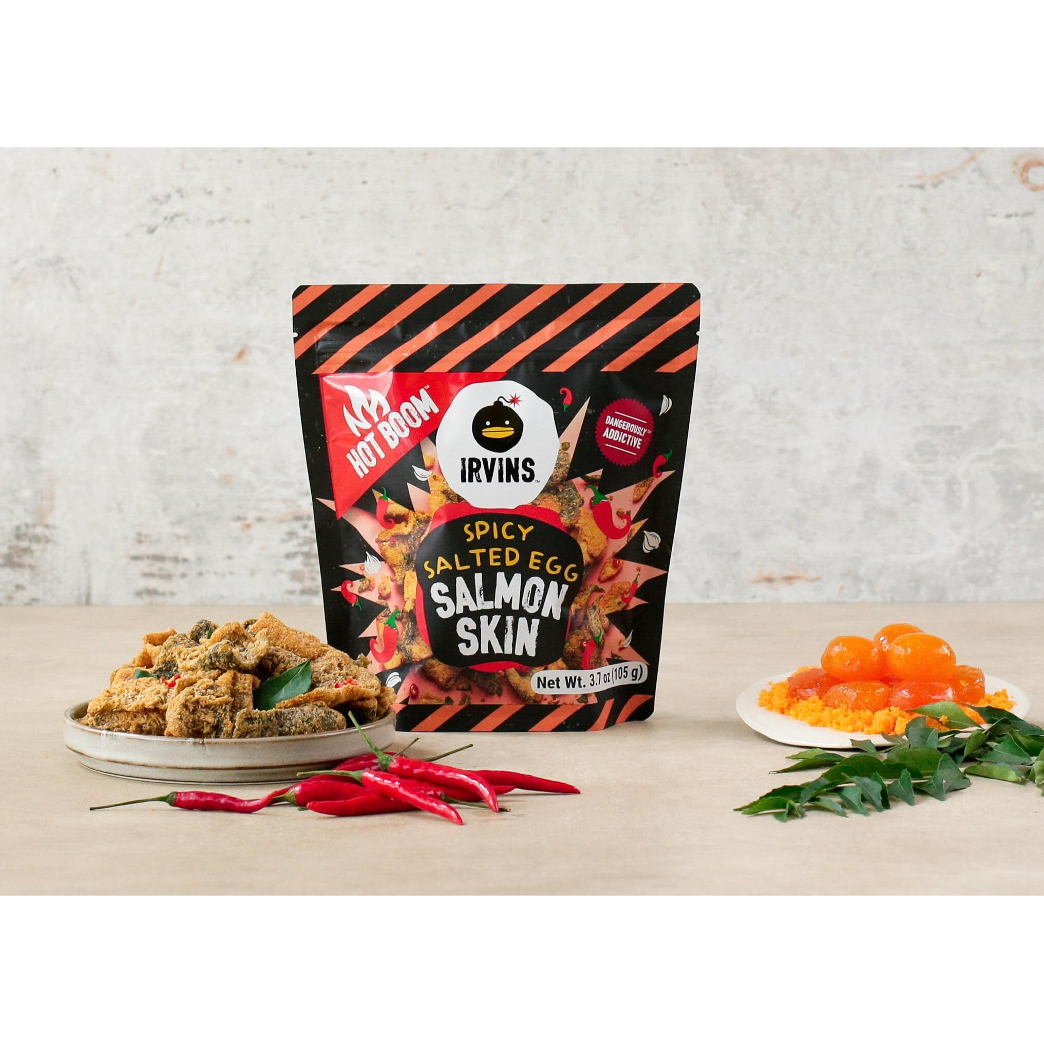 Irvins Salted Egg Salmon Skins, (3.7Oz (Pack Of 6), Hot Boom