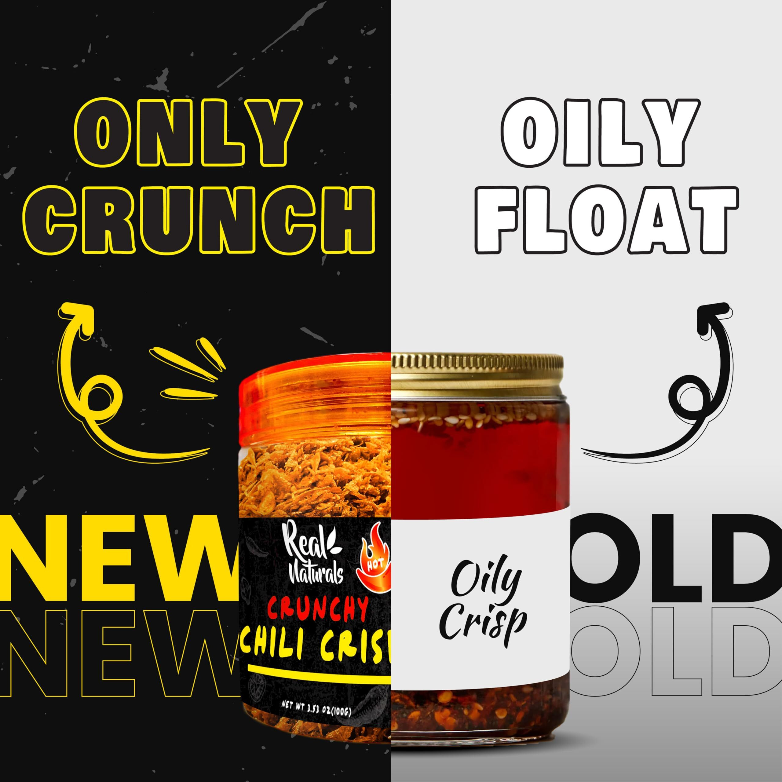 Chili Crisp No-Floating Oil (Extra Hot) Spicy Chilli Crisp Crunch. Crispy Garlic & Onion "&quotNo-Oil"" Chili Oil Crisp By Real Naturals. Chili Garlic Sauce Umami Ramen Toppings & Rice Furikaki.