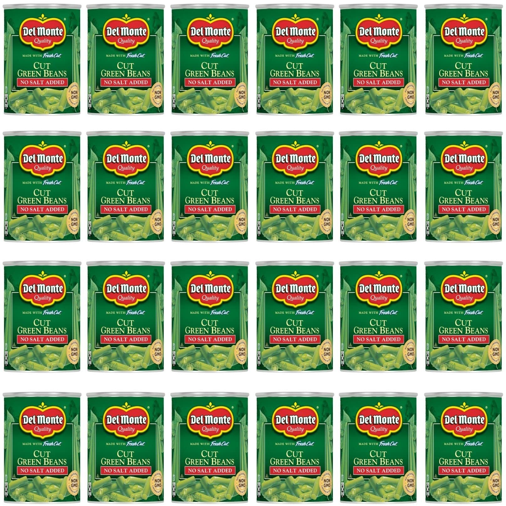 Del Monte Fresh Cut Blue Lake Cut Green Beans, No Salt Added Canned Vegetables, 24 Pack,14.5 Oz Can