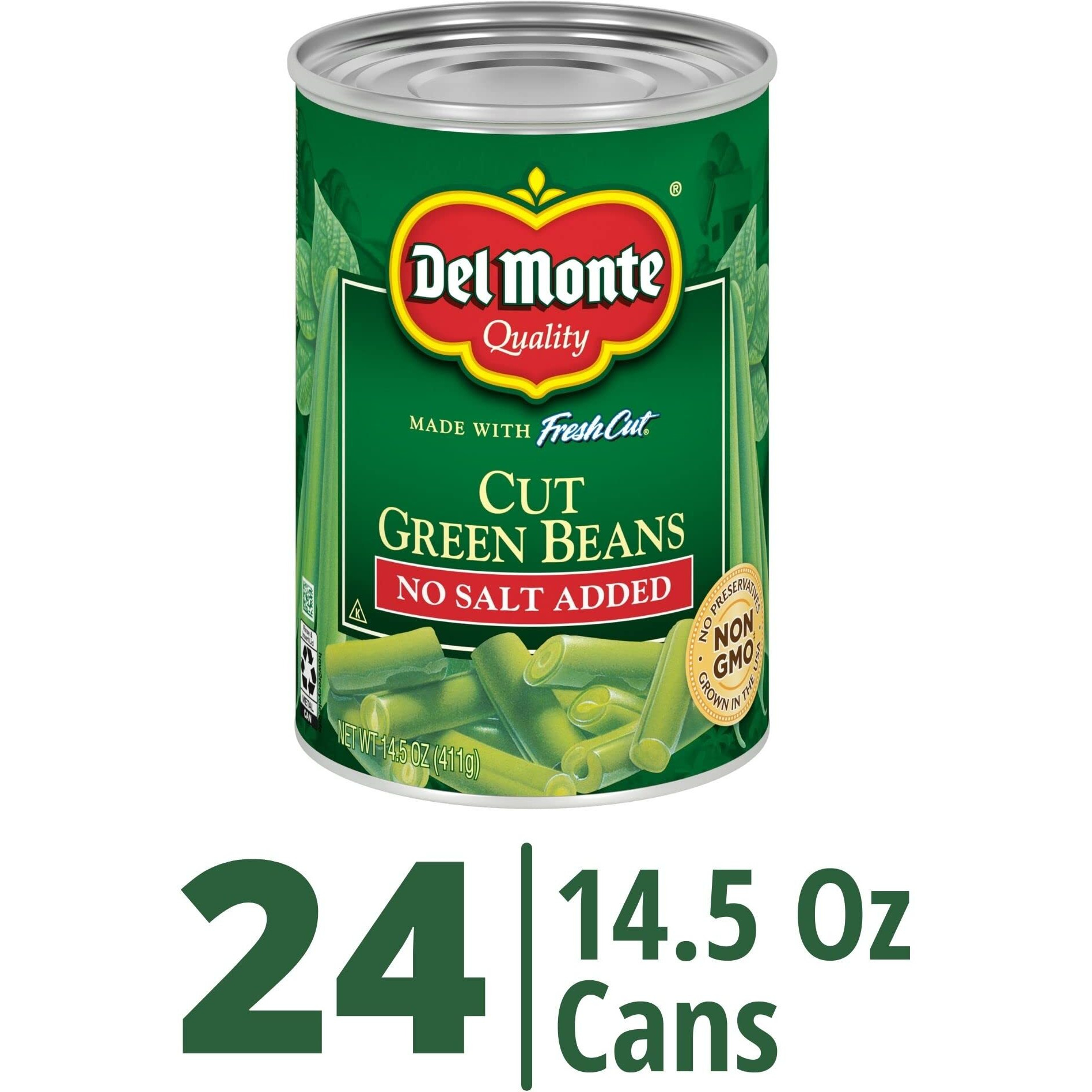 Del Monte Fresh Cut Blue Lake Cut Green Beans, No Salt Added Canned Vegetables, 24 Pack,14.5 Oz Can