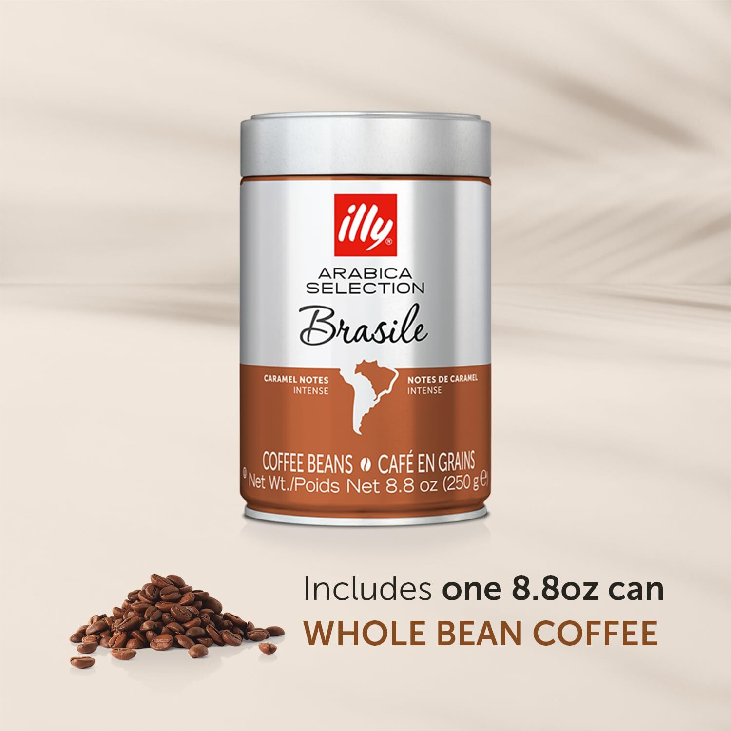 Illy Whole Bean Coffee - Perfectly Roasted Whole Coffee Beans - Brasile Bold Roast - Notes Of Caramel - Mild & Balanced - 100% Arabica Coffee - No Preservatives - 8.8 Ounce