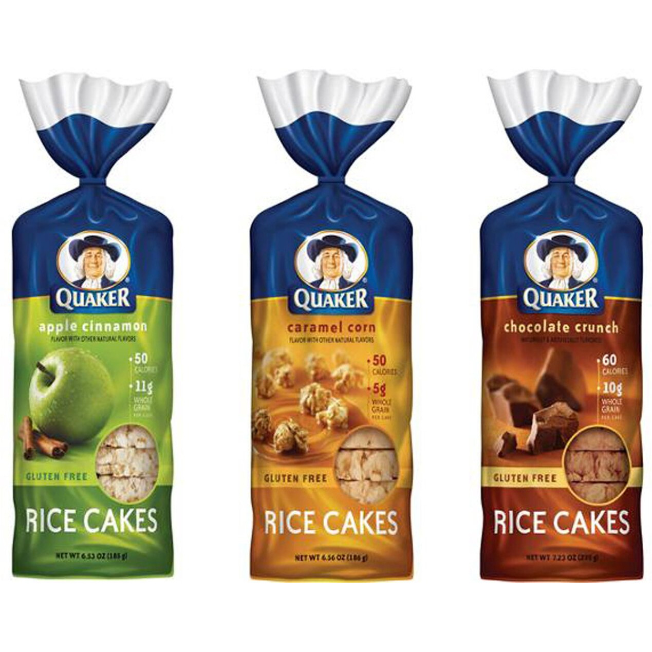 Quaker Rice Cakes Variety Bundle - Pack Of 3 Flavors, Chocolate Crunch, Apple Cinnamon, Caramel Corn