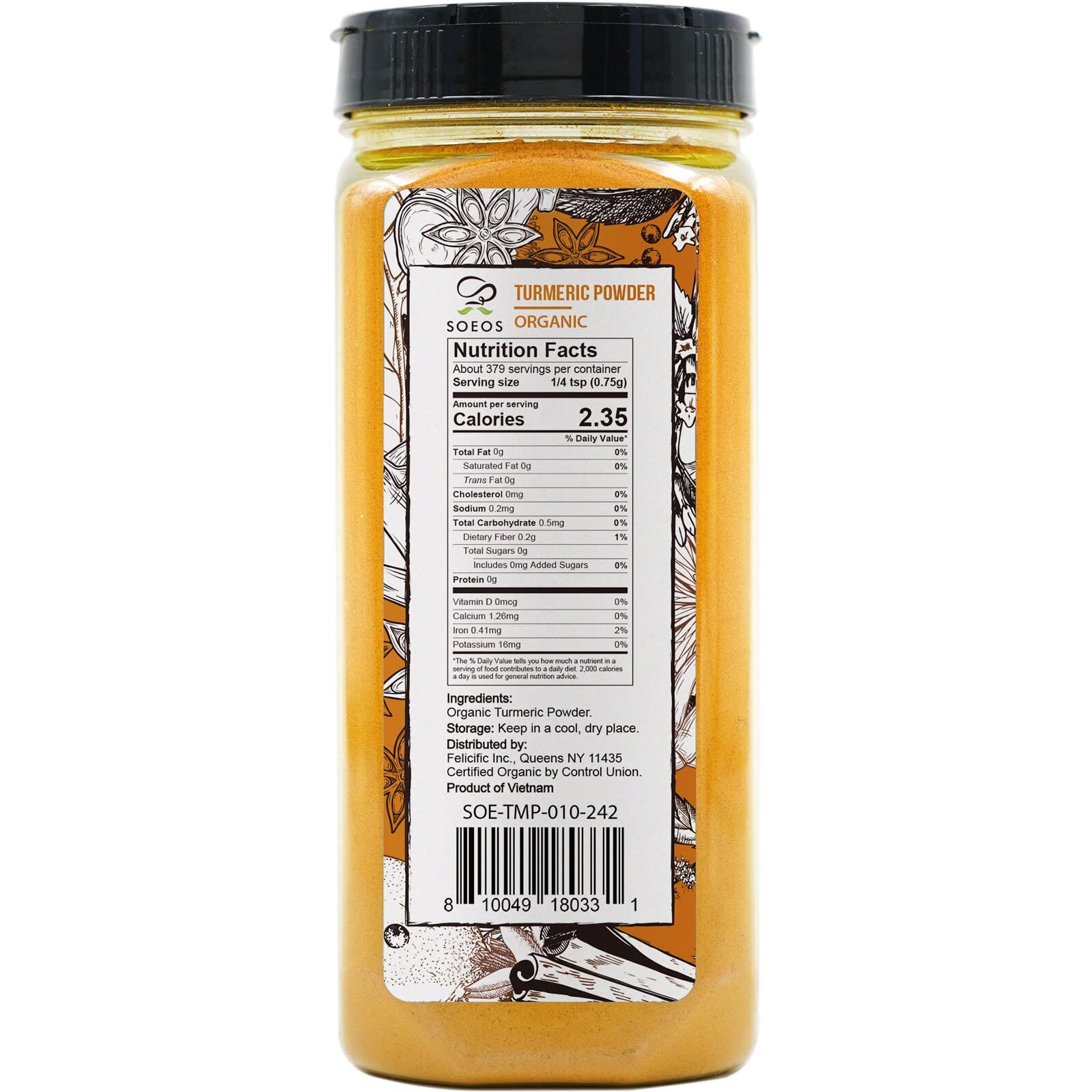 Soeos Organic Turmeric Powder 10Oz (284G), Non-Gmo Verified, Usda Organic, Natural Curcumin, Lab Tested For Purity, Sealed Package To Keep Turmeric Fresh