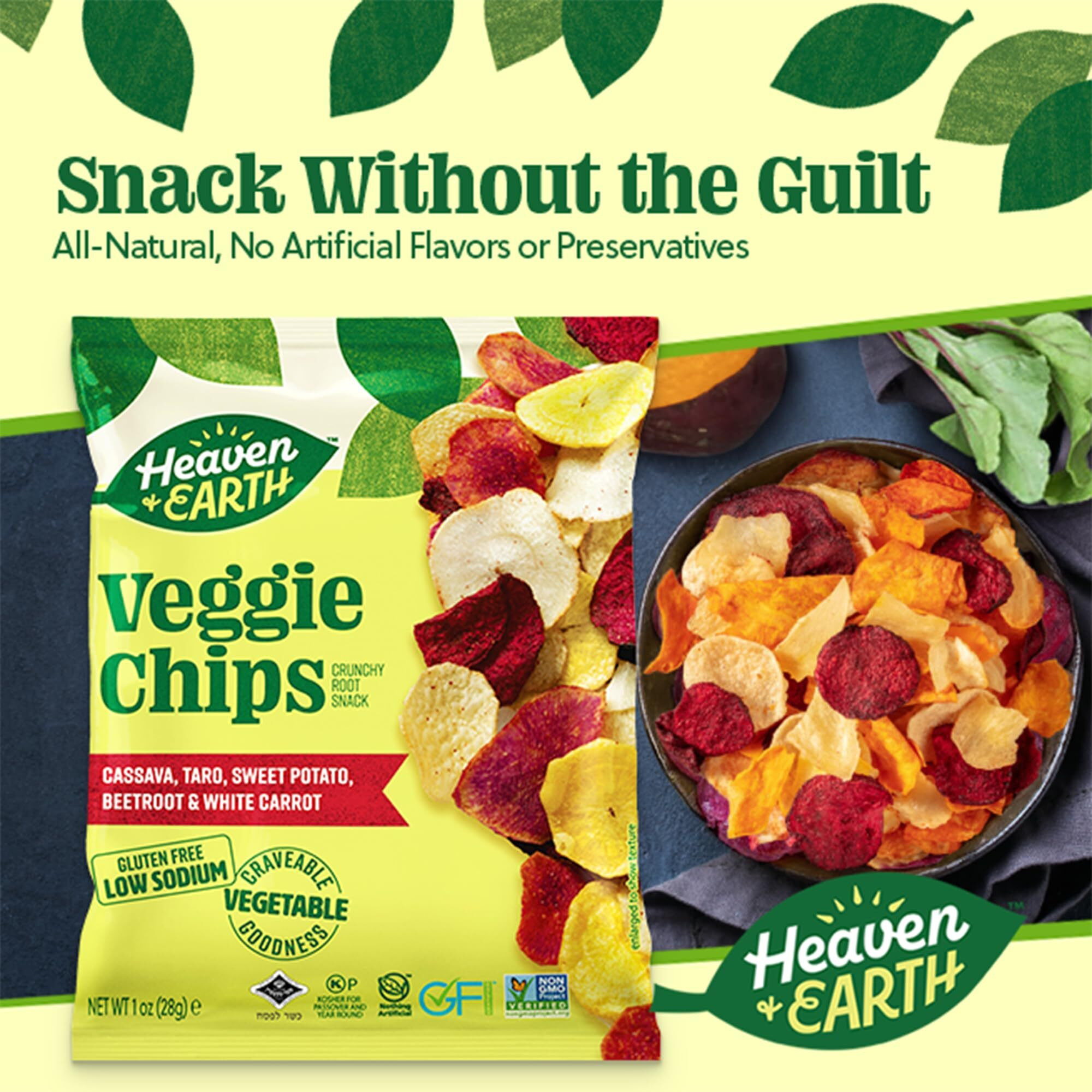 Heaven & Earth Veggie Chips, Root Vegetable Medley Chips 1Oz (6 Pack) Thin & Crisp | Perfect Snack & Salad Topper | Non Gmo | Certified Kosher