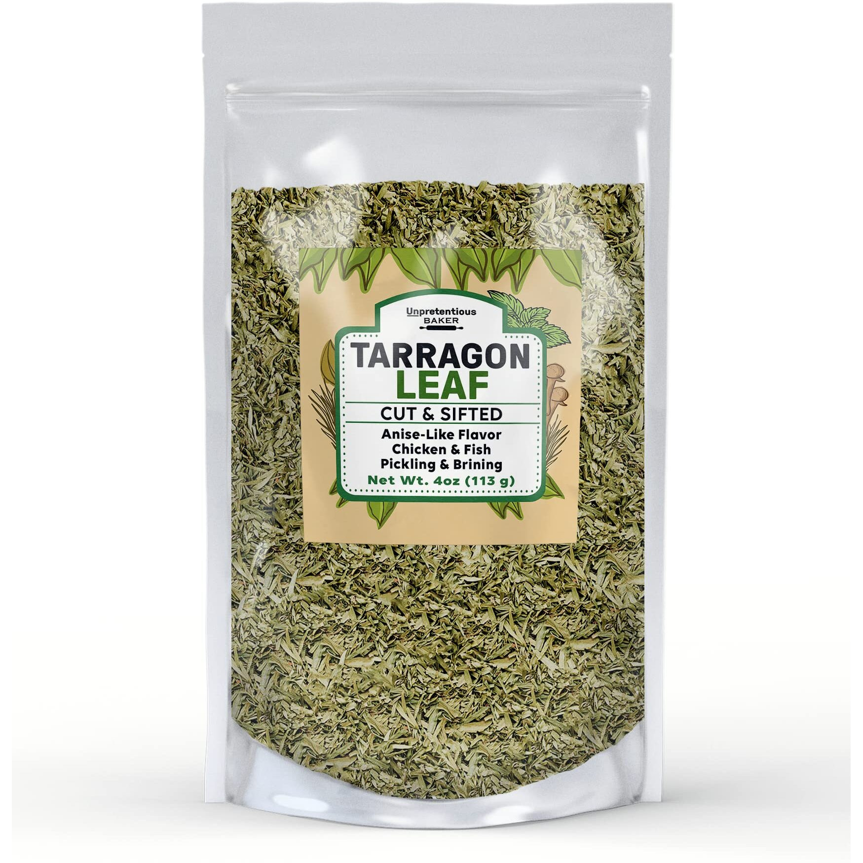 Unpretentious Tarragon, 4 Oz, Cut & Sifted, Salads & Soups, Light Anise Flavor