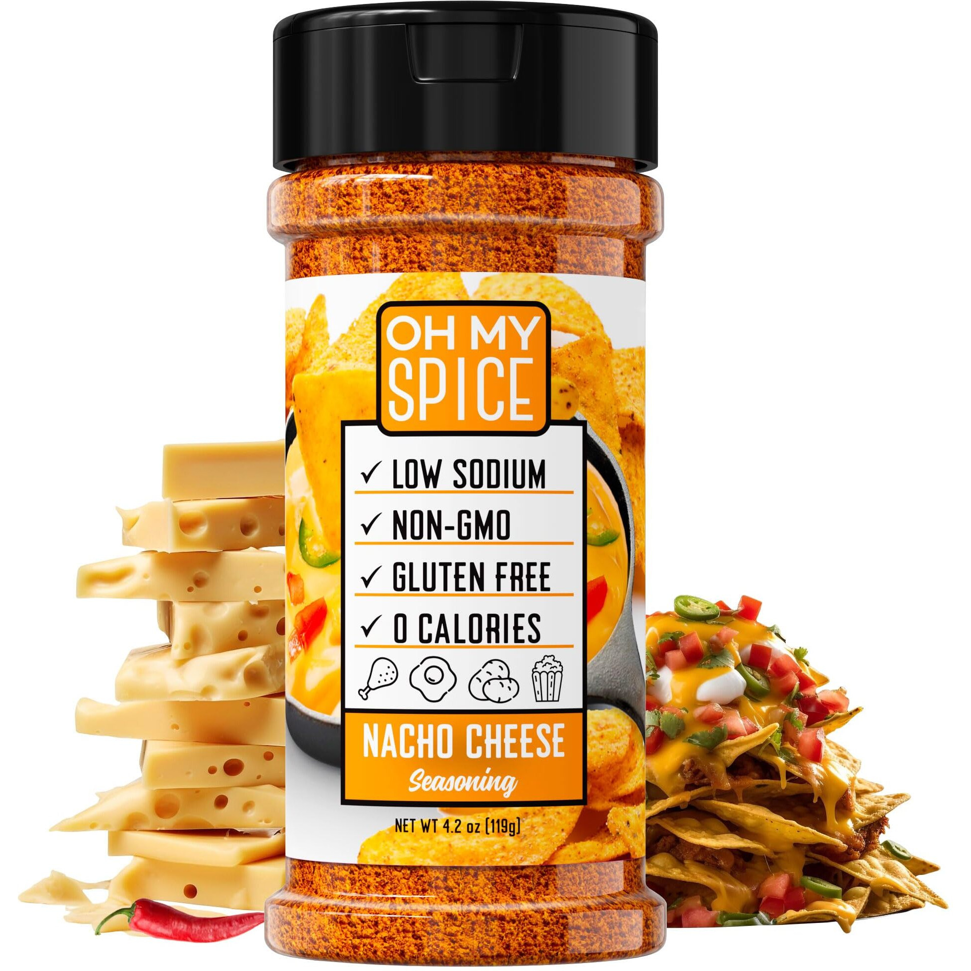 Popcorn Seasoning Nacho Cheese Flavor Mix - Zesty Cheddar Cheese Powder. Chicken Wings, Potato & Taco Seasoning. Gluten Free & Low Sodium Nacho Cheese Sauce Topping With Chili, Sea Salt & Onion 4.2Oz