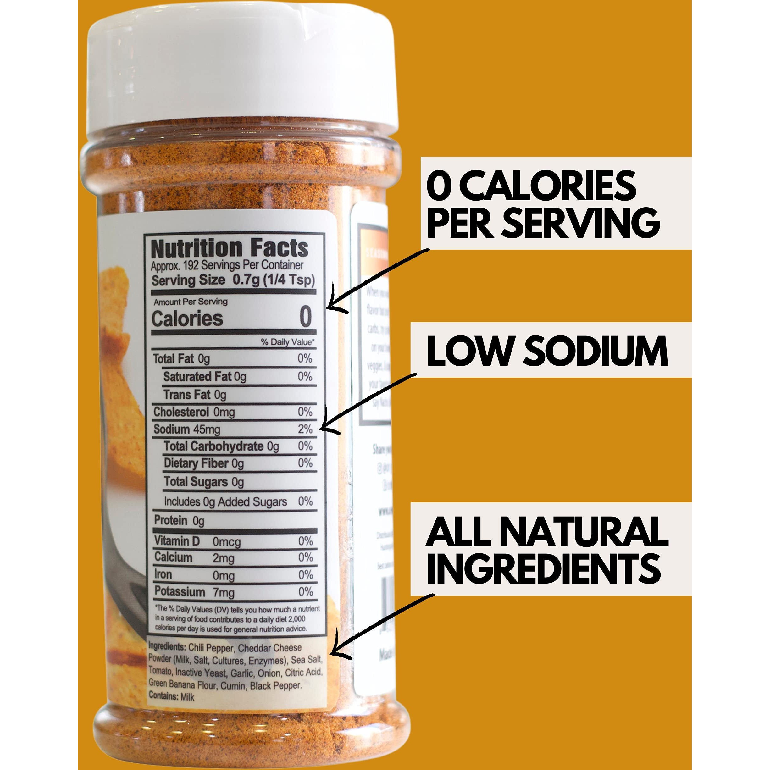 Popcorn Seasoning Nacho Cheese Flavor Mix - Zesty Cheddar Cheese Powder. Chicken Wings, Potato & Taco Seasoning. Gluten Free & Low Sodium Nacho Cheese Sauce Topping With Chili, Sea Salt & Onion 4.2Oz