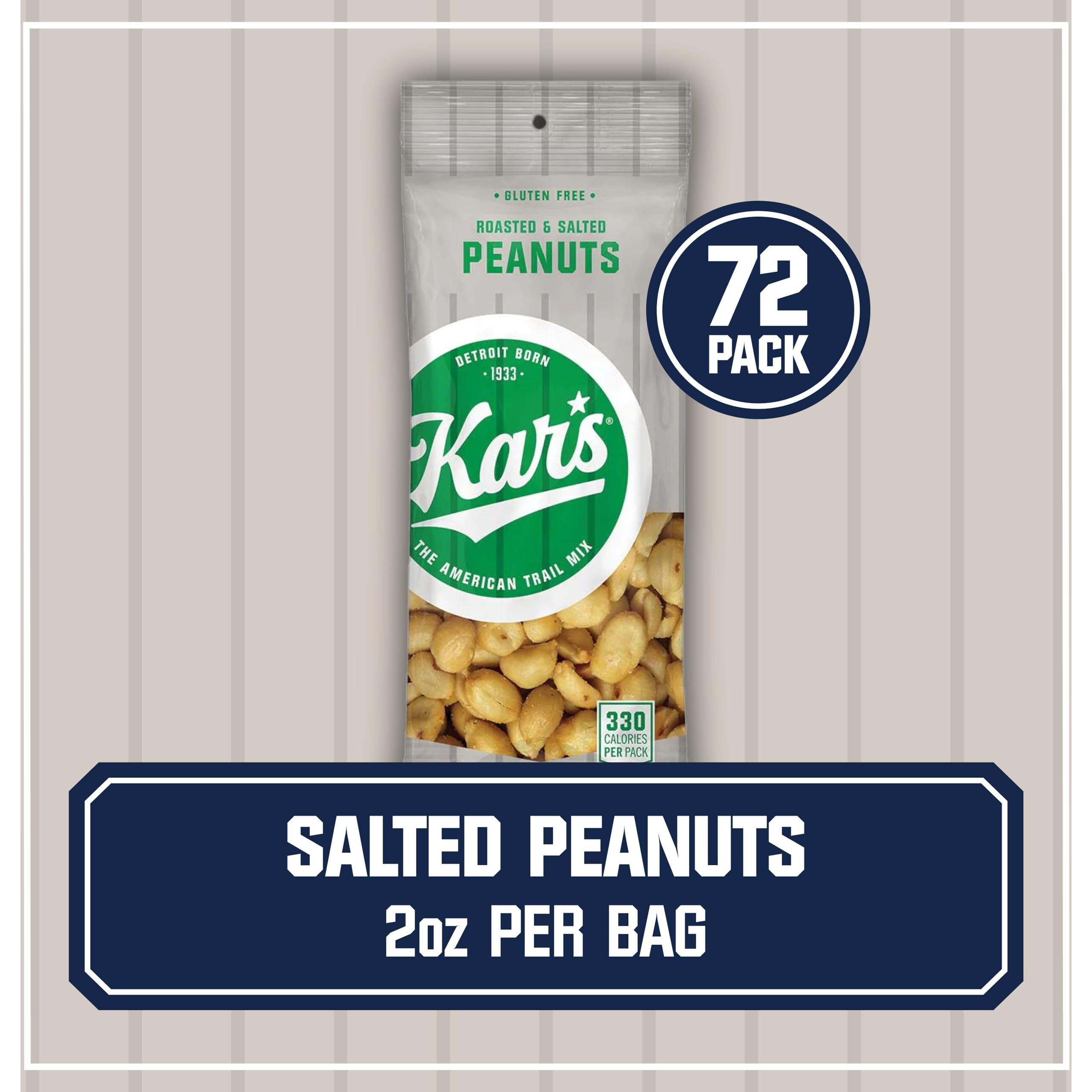 Kars Nuts Roasted & Salted Peanut Snacks, 2 Oz Individual Snack Packs - Bulk Pack Of 72, Gluten-Free Snacks