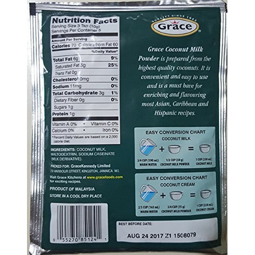 Grace Coconut Milk Powder 1.76Oz - 6 Pack - Leche De Coco En Polvo - Caribbean Powdered Coconut Milk - No Preservatives, No Refrigeration - Just Add Water - Milk Substitute - Coffee Creamer