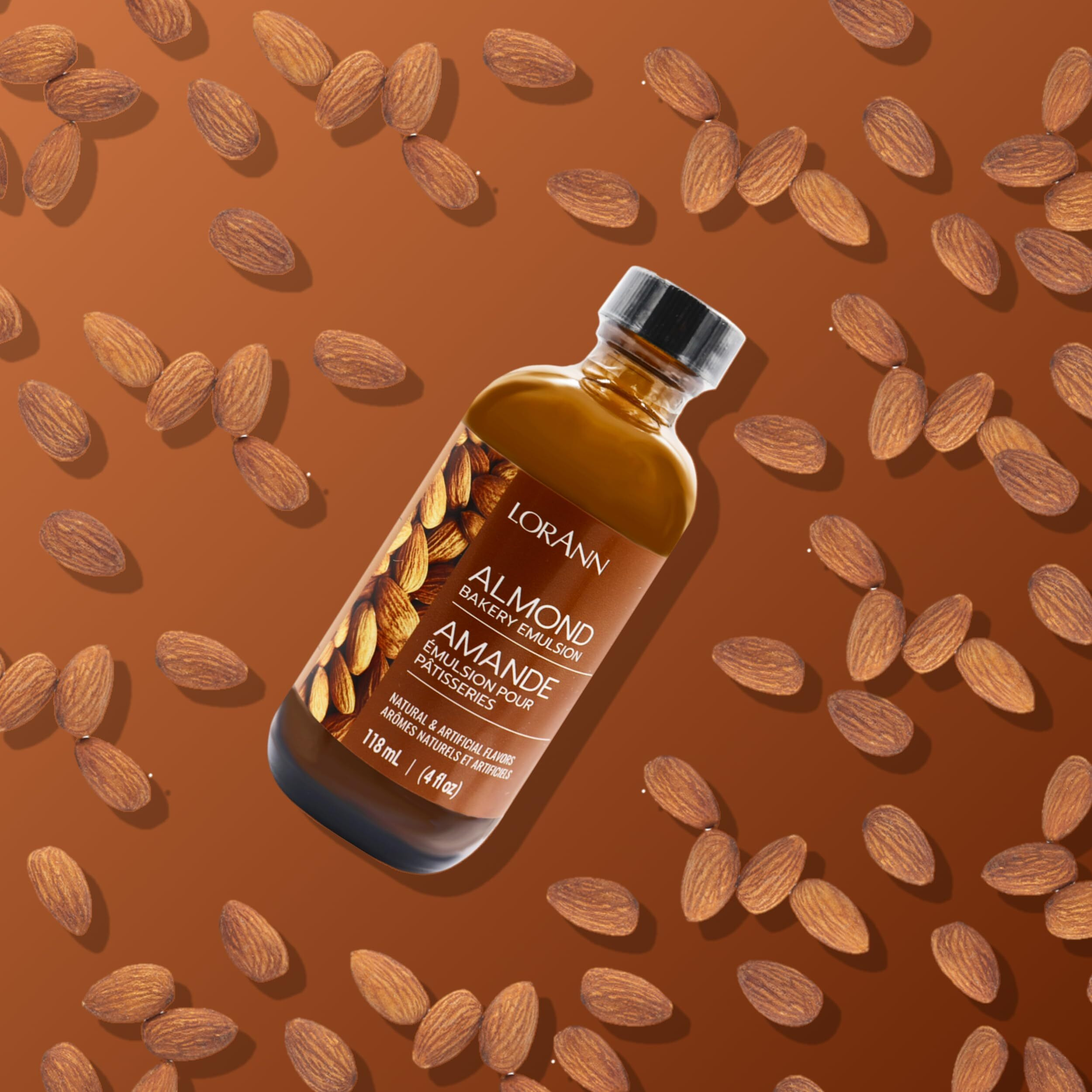 Lorann Almond Bakery Emulsion, 4 Oz - Intense Almond Flavor Extract For Baking, Cookies, Bars, Frosting, Ice Cream, Pies, Smoothies And Beverage - Gluten Free, Vegan, Sugar Free, Nut Free