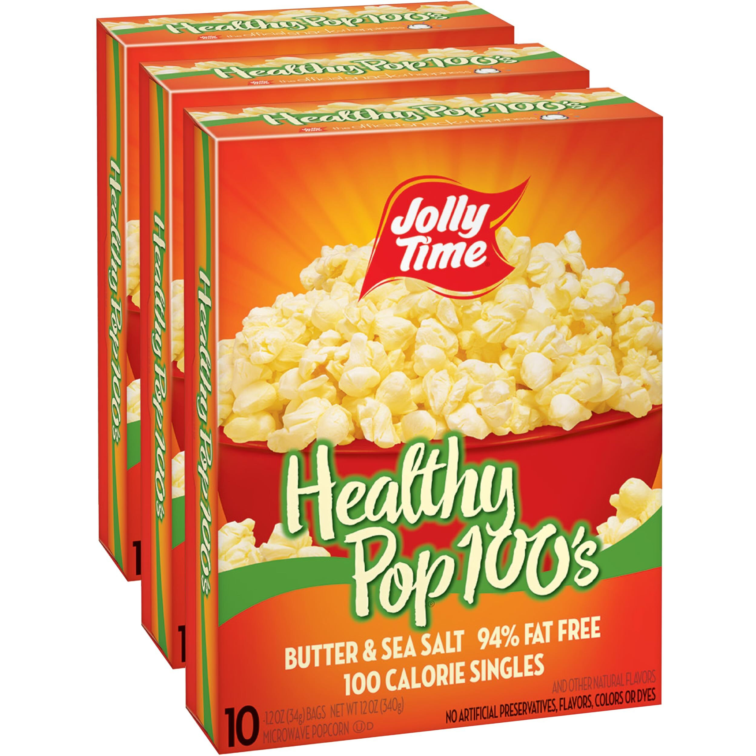 Jolly Time Healthy Pop Microwave Popcorn, 1.2Oz Personal Bag, 10 Bags Per Carton (Healthy Pop 100's - Butter & Sea Salt,1.2 Ounce (Pack Of 30))