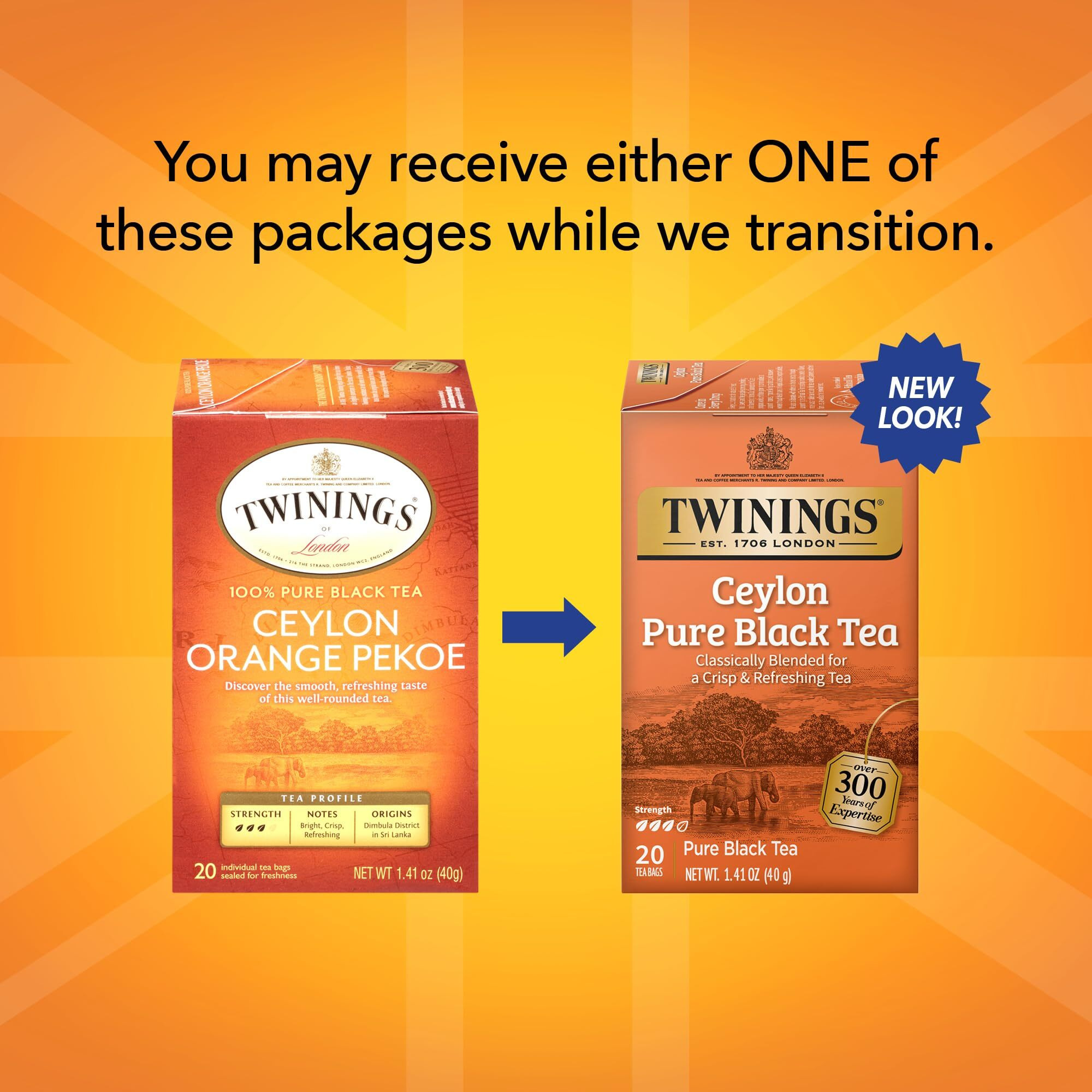 Twinings Ceylon Pure Black Tea - A Crisp, Refreshing Black Tea, Formerly Orange Pekoe, Caffeinated Tea Bags, Individually Wrapped, 20 Count (Pack Of 2)