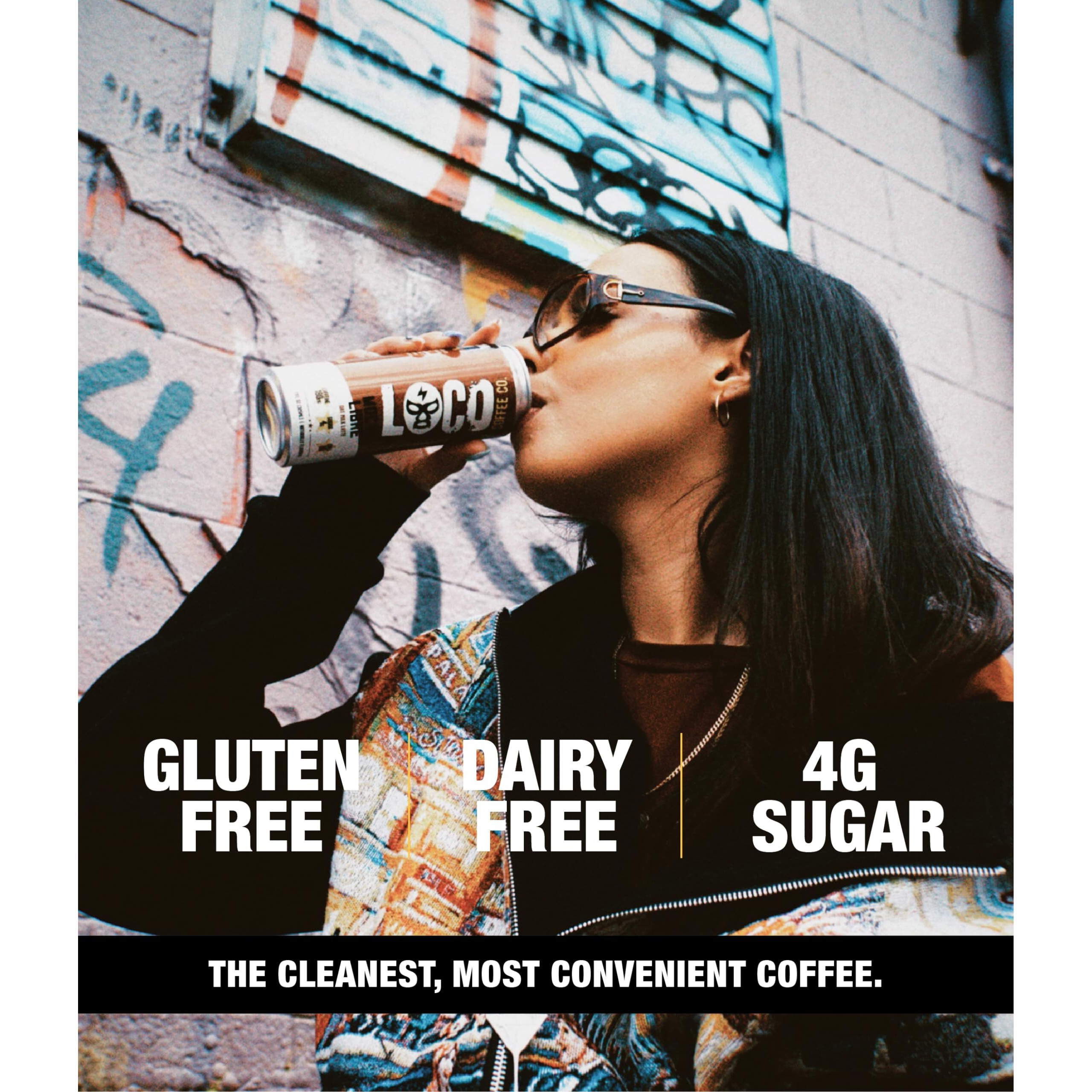 Loco Coffee Mocha Oat Milk Latte Cold Brew Coffee [Mocha] 11 Ounce Can, 12 Count | Medium Roast, 180Mg Caffeine | Gluten Free And Dairy Free | Low Sugar, Low Calorie Iced Coffee