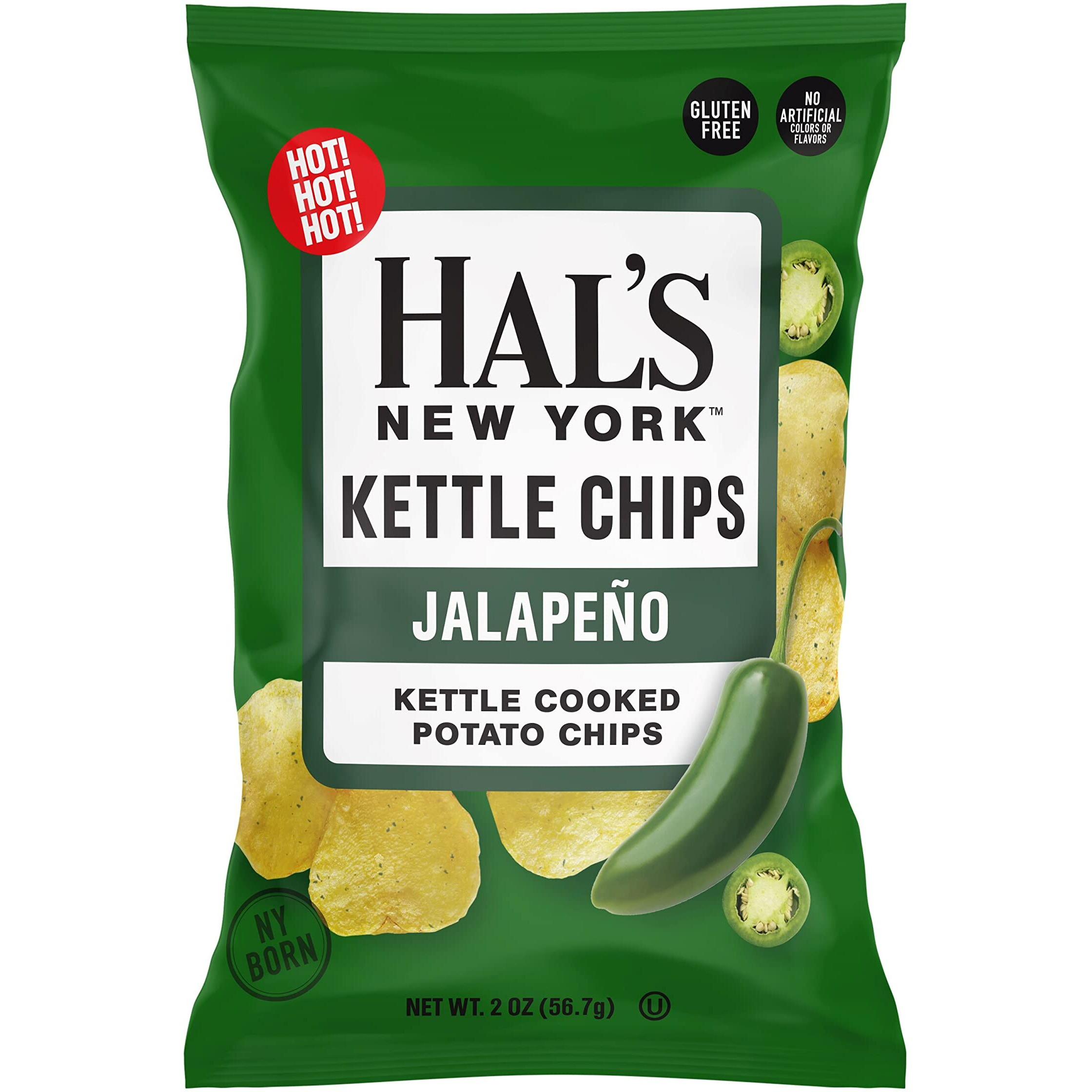 Hal's New York Kettle Cooked Gluten Free Jalapeno Flavored Potato Chip Crisps, 2 Oz (Pack Of 24)